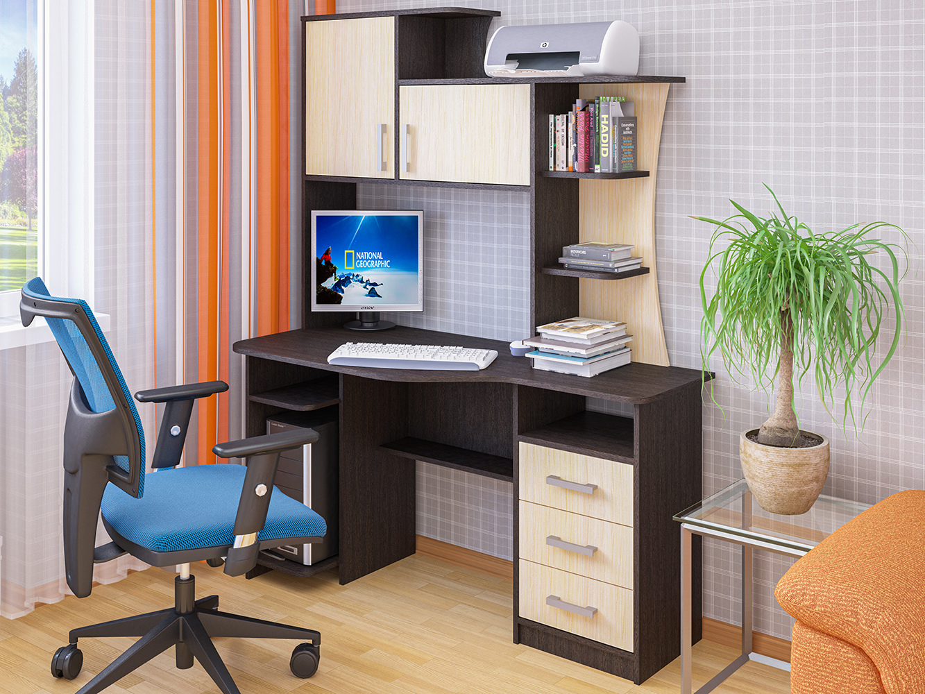 Изображение товара Офисный компьютерный стол Пирамида Ск-19 140x180x60 см ЛДСП Россия