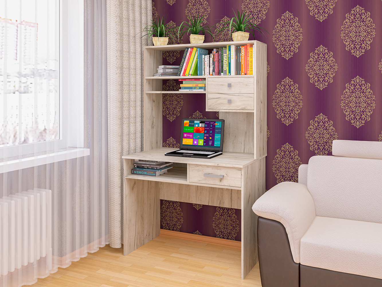 Изображение товара Компьютерный стол Пирамида Ск-41 100x169.5x62 см ЛДСП, серо-белый