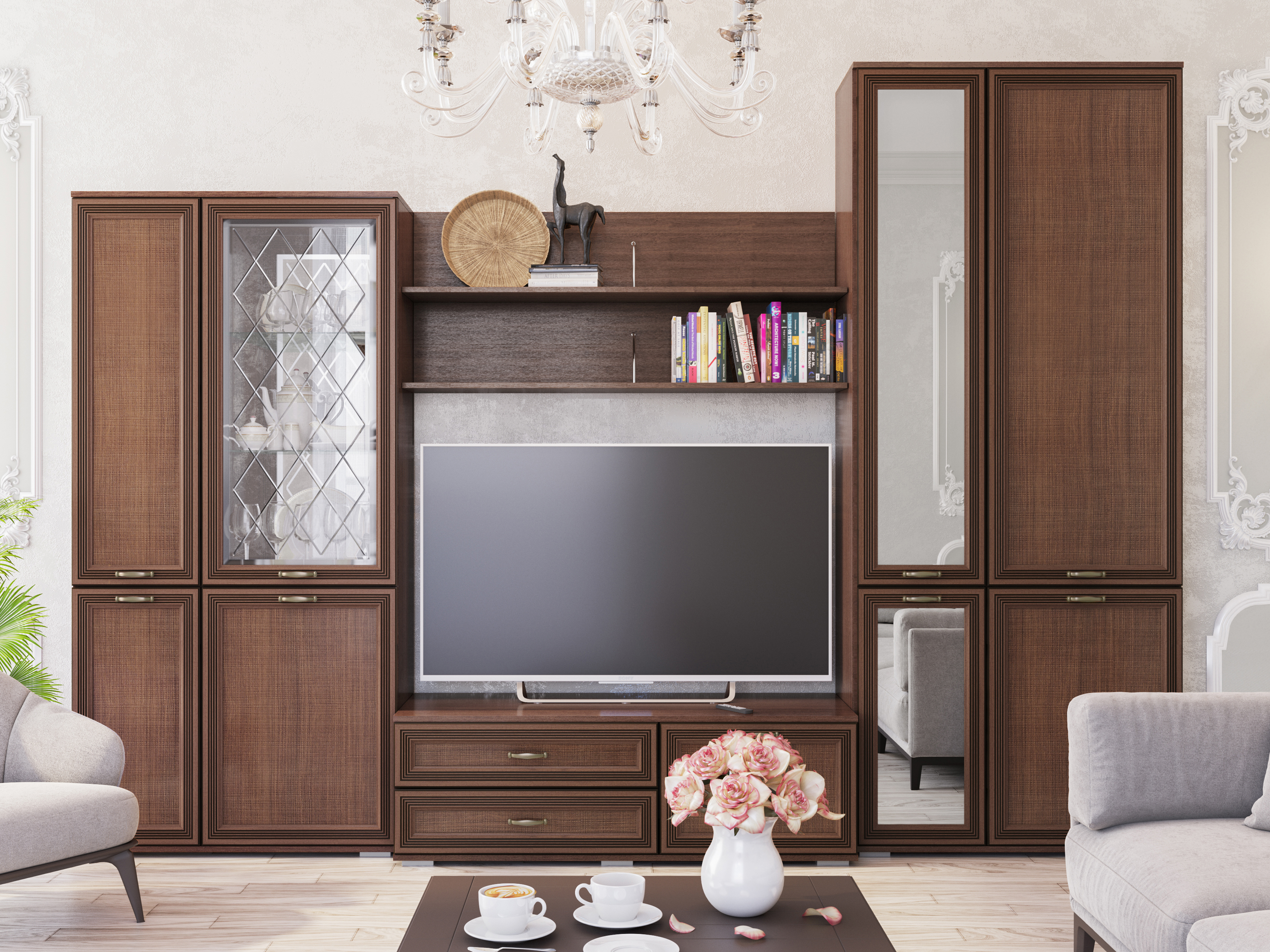 Изображение товара Шкаф Domani 54x35x180 см из ЛДСП цвета орех с зеркальной стенкой