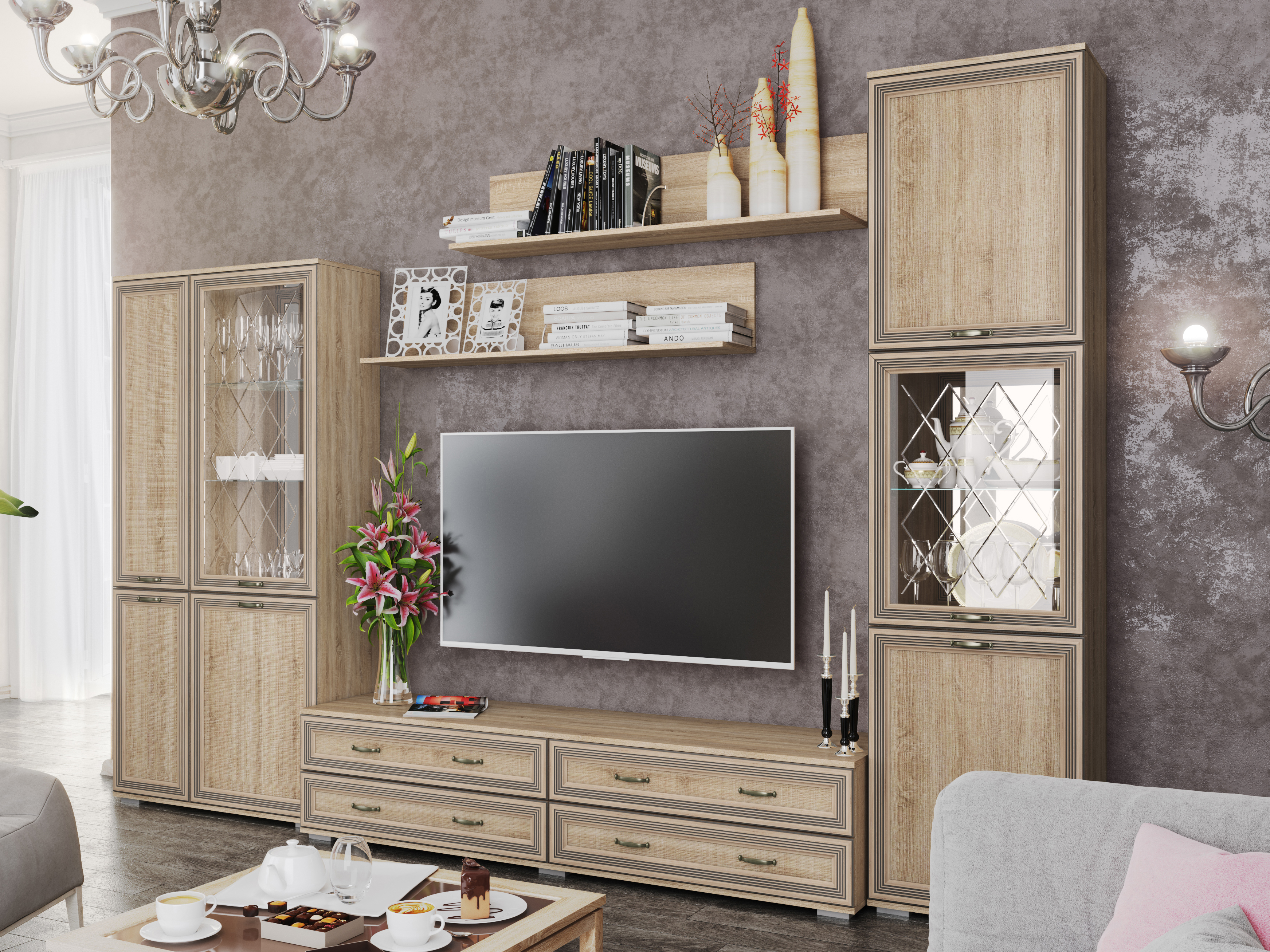 Изображение товара Шкаф Domani с полками и витриной ЛШ-6, 90x35x185.2 см, дуб сонома