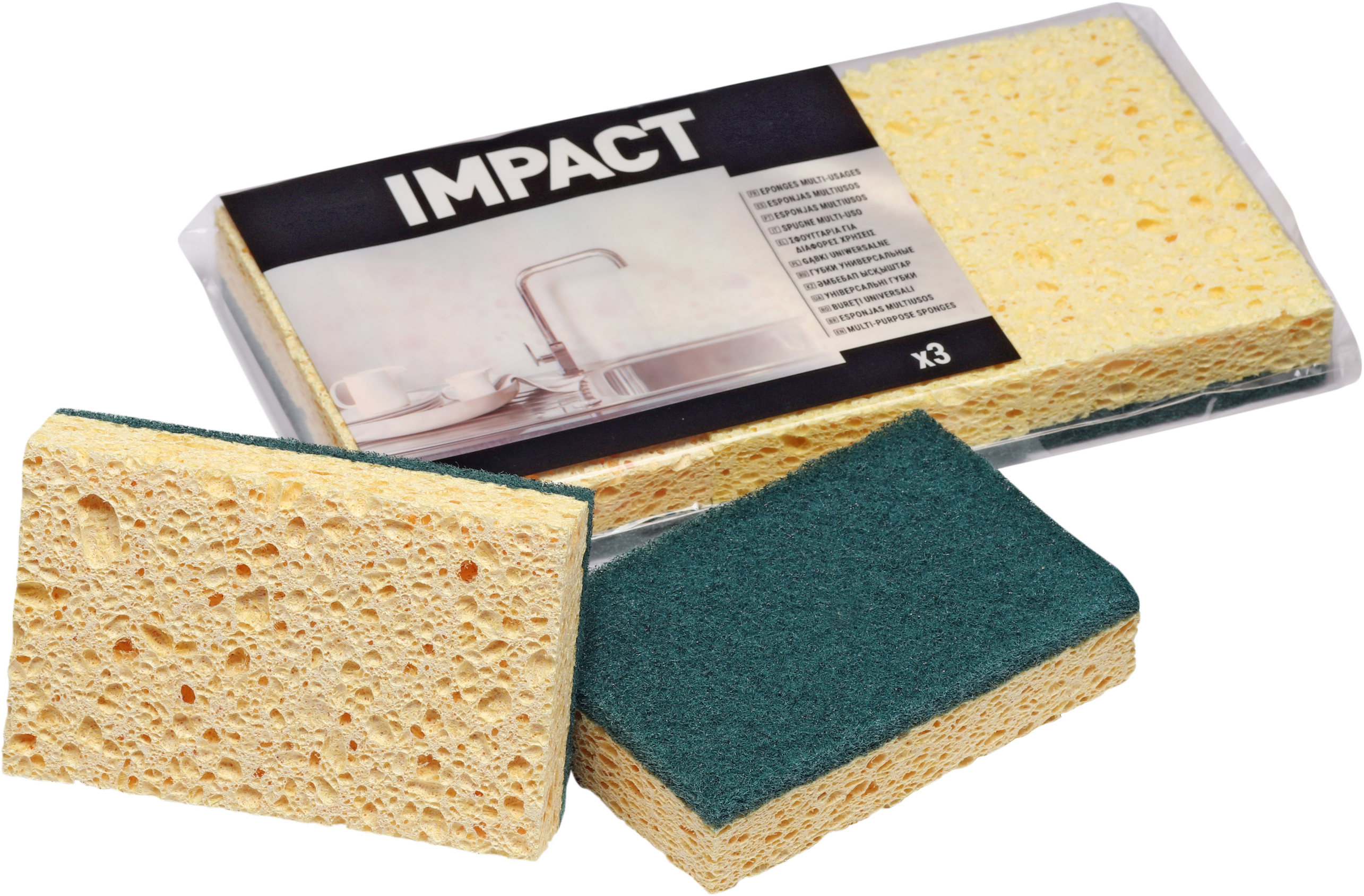 Губки для уборки Impact 11x7x2.5 см целлюлоза 3 шт. - 3