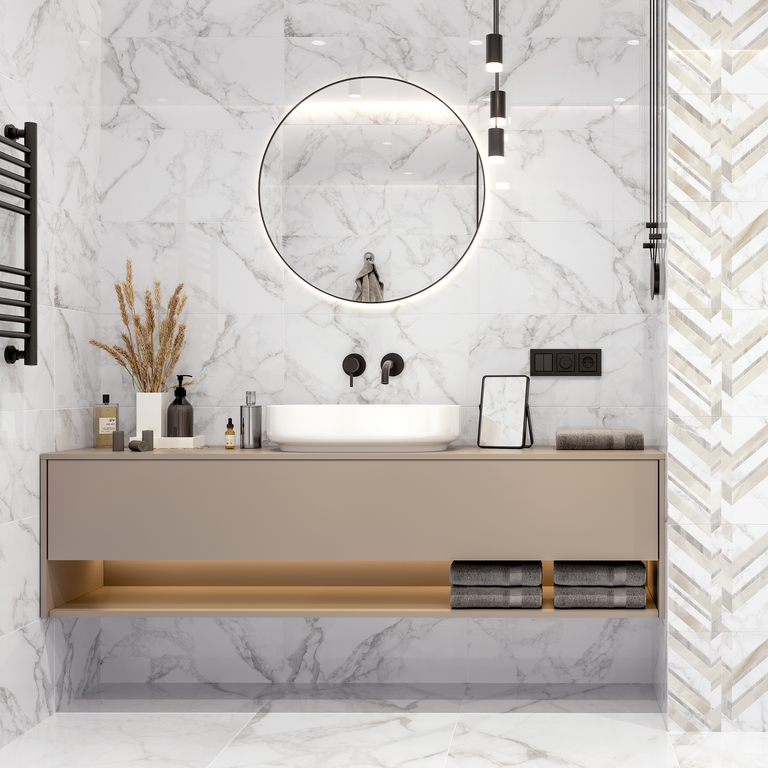 Изображение товара Плитка настенная Marmo Bianco 30х60 см белая глянцевая для интерьера