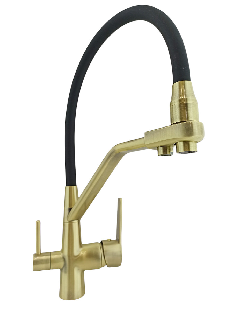 Изображение товара Смеситель для кухни Rainsberg R603cq черное золото гибкий излив 22 см однорычажный