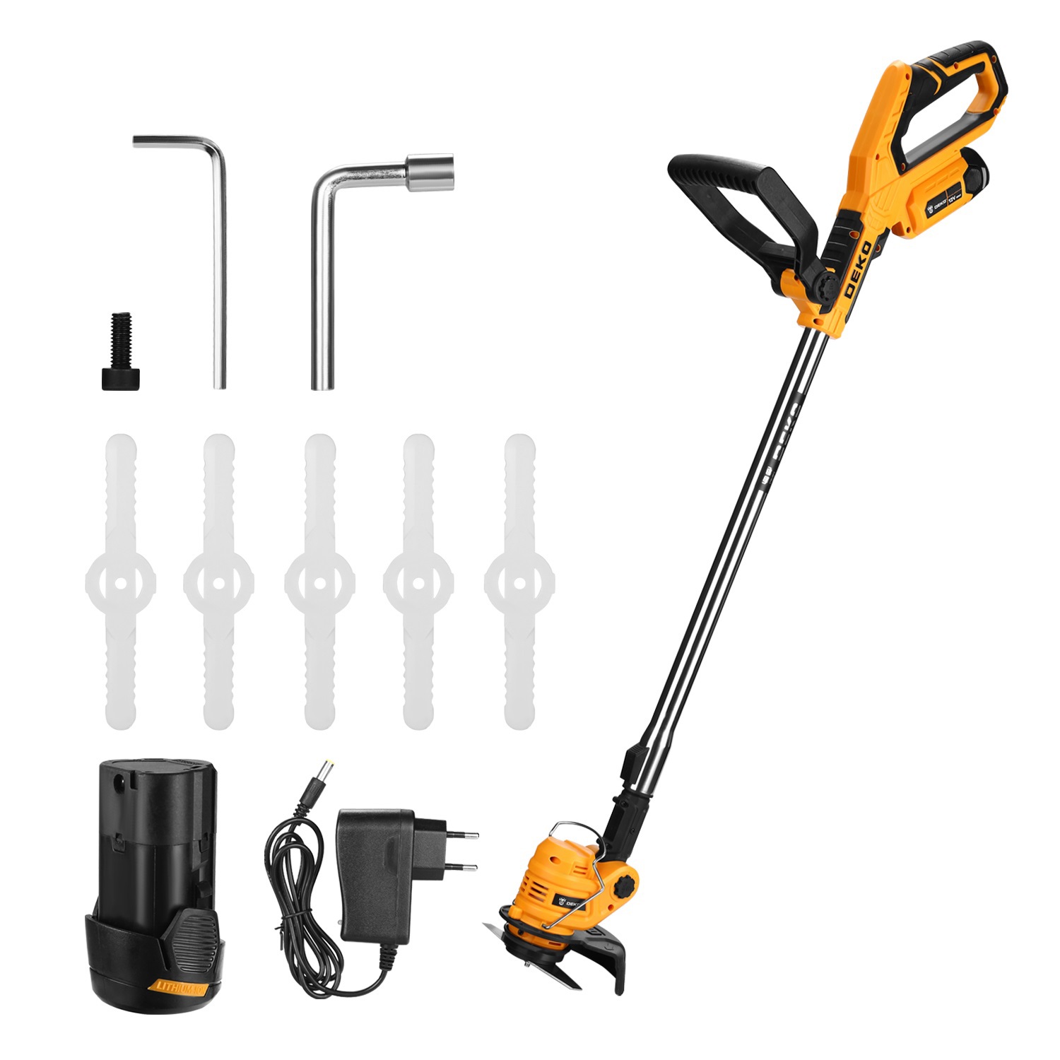 Изображение товара Аккумуляторный садовый триммер DEKO 063-4238 12 В с двумя батареями