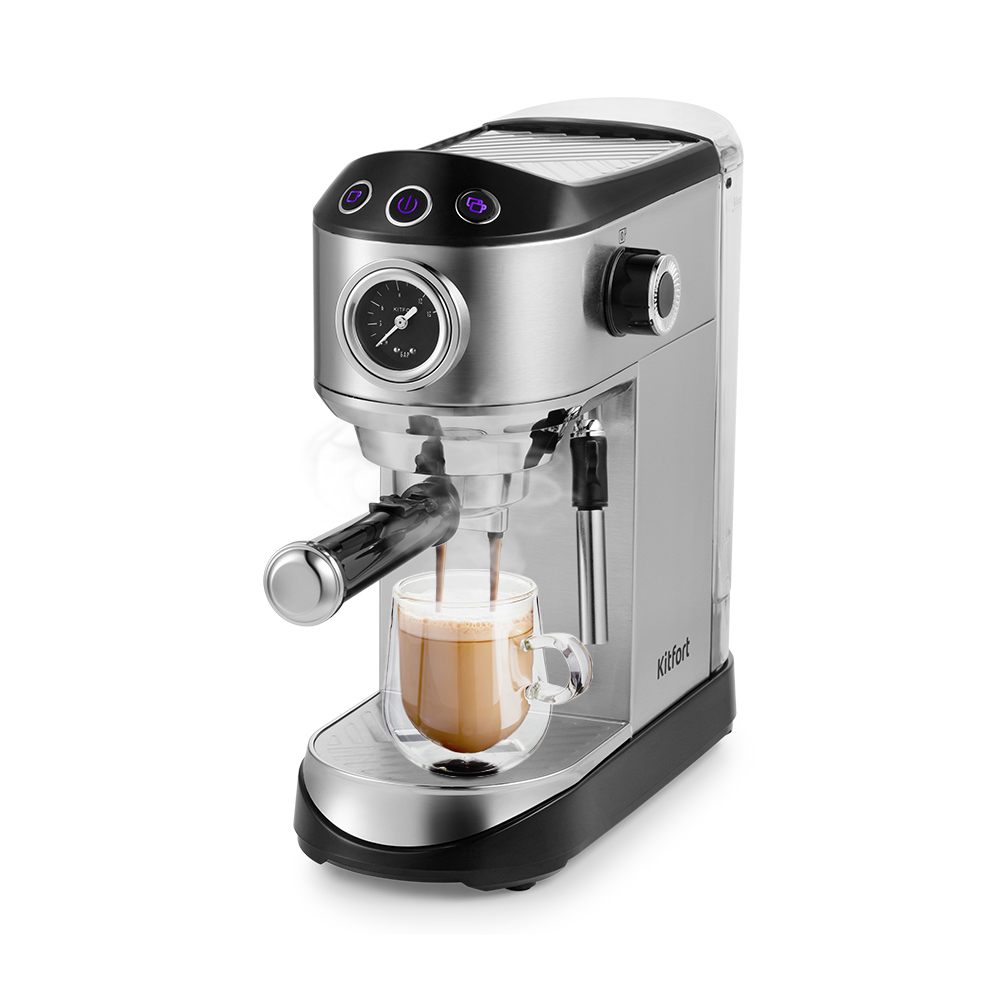 Изображение товара Рожковая кофеварка Kitfort КТ-7106 серебристая