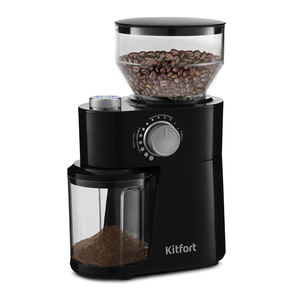 Изображение товара Кофемолка Kitfort кт-741 жерновая черная автоматическая и разборная