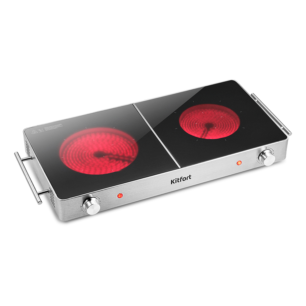 Изображение товара Электрическая настольная плита Kitfort КТ-150 2 конфорки стеклокерамика серебристая