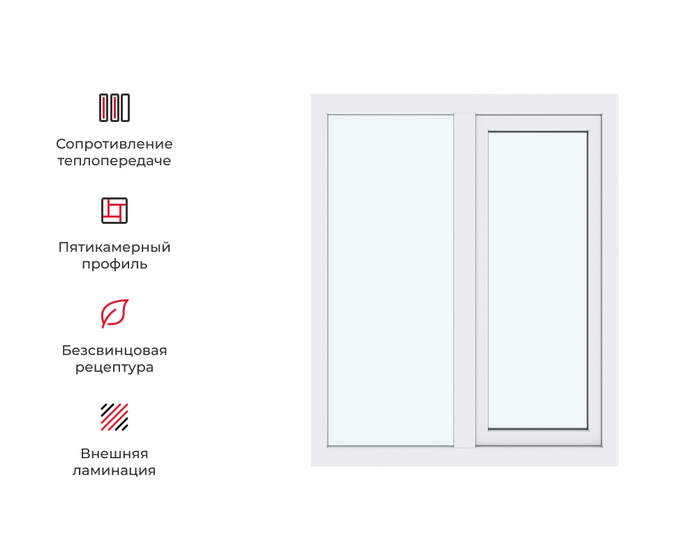 Изображение товара Пластиковое окно Амега ПВХ правое глухое/левое поворотно-откидное 120х100см двухкамерный белый