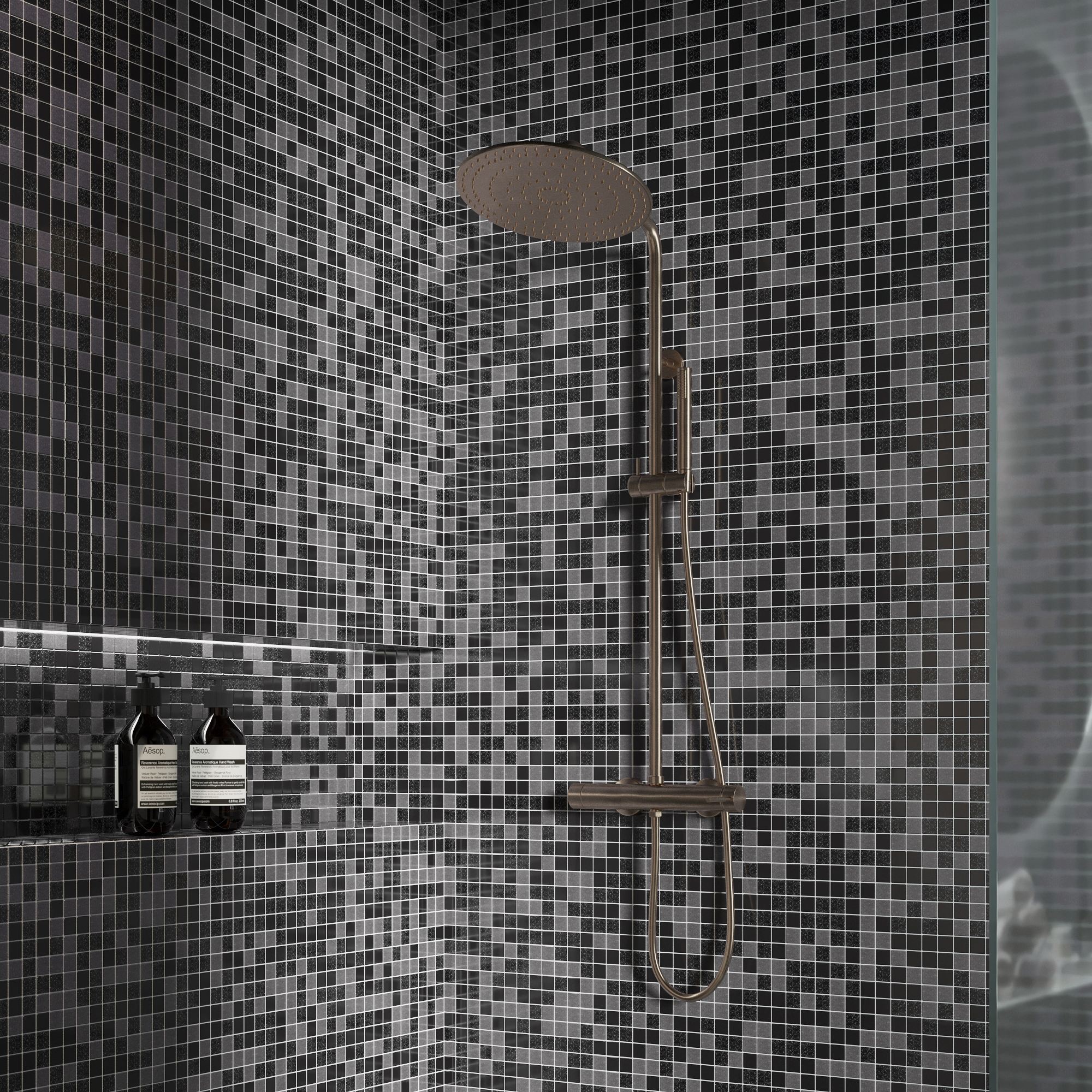 Изображение товара Стеклянная мозаика Artens Swam 32.7x32.7 см черно-серая для стен и пола