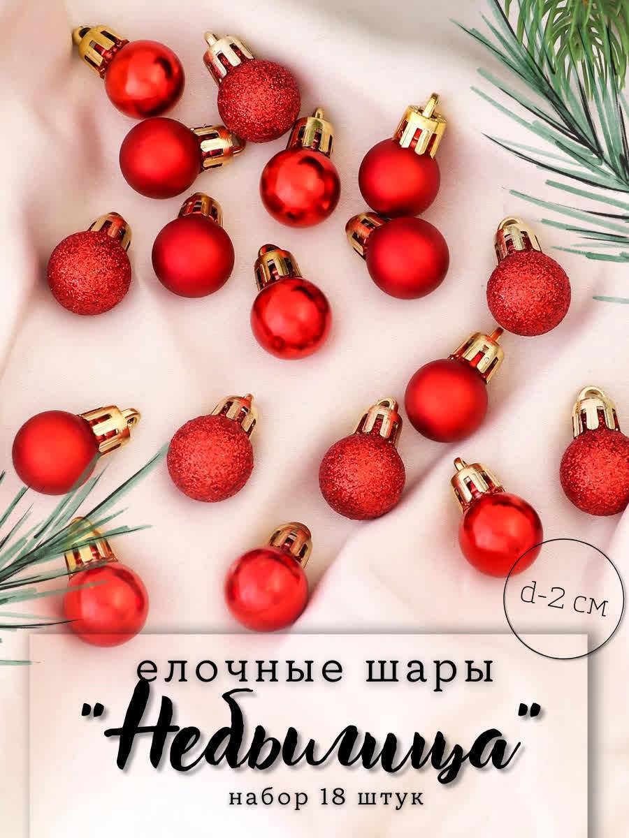 Изображение товара Набор елочных шаров Зимнее волшебство 18 шт красный с блестками 2 см