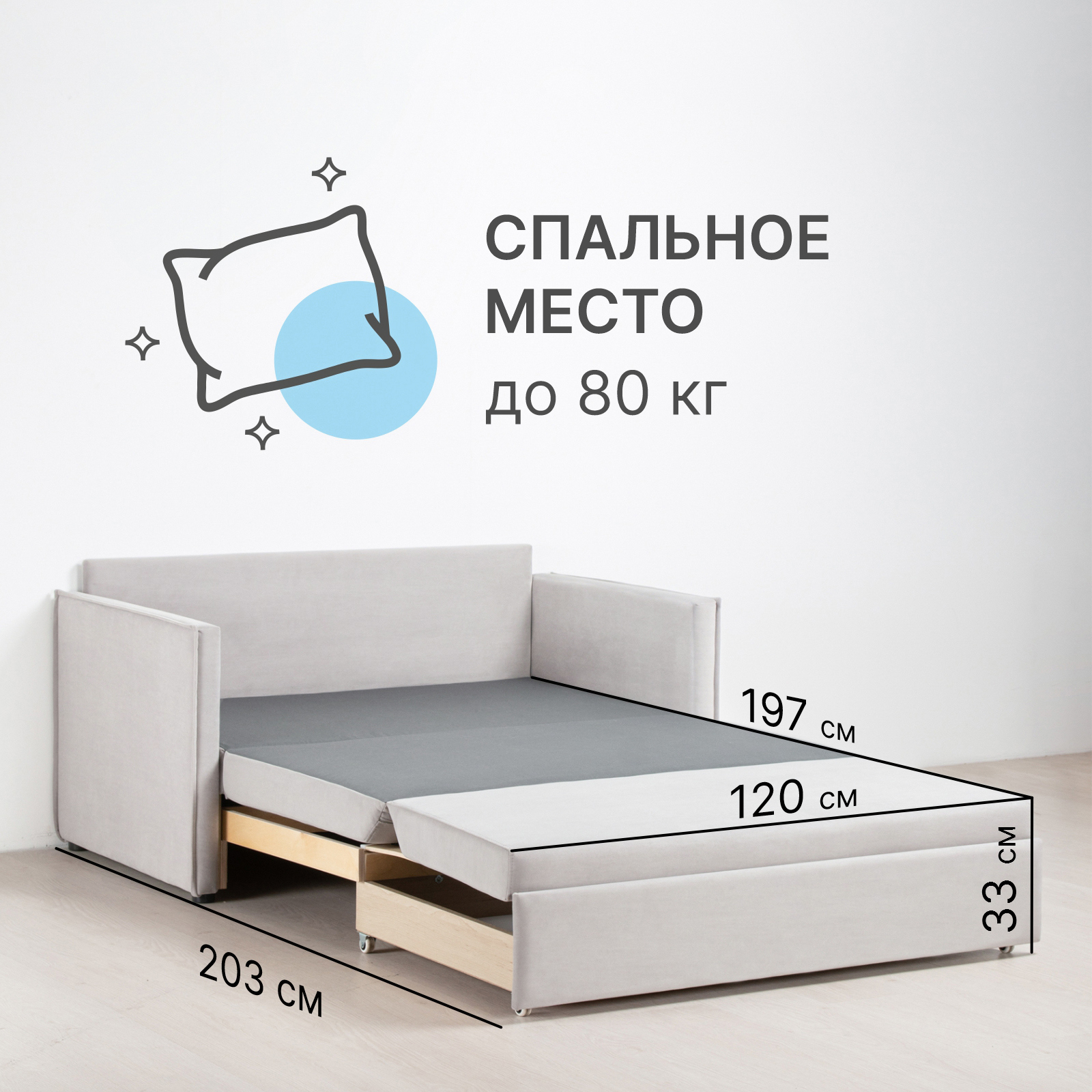 Изображение товара Диван Моби Сэм 135x93x81 см ЛДСП цвет серый