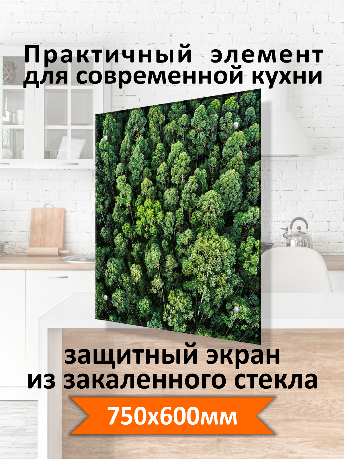 Изображение товара Защитный экран Borntoprint Лес 60x75x0.4 см закаленное стекло цвет прозрачный