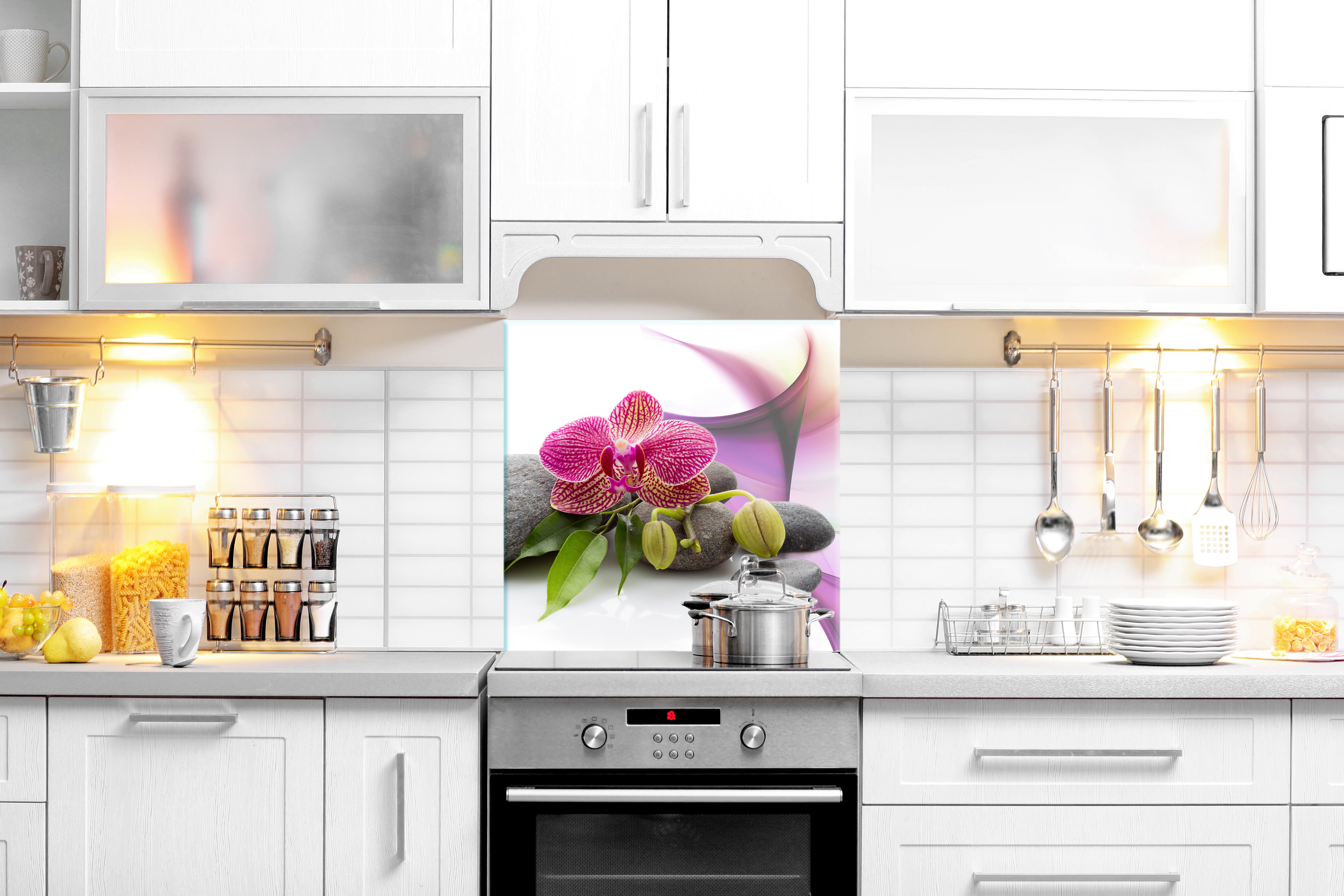 Изображение товара Защитный экран Borntoprint Орхидеи абстракция 60x50x0.4 см закаленное стекло цвет прозрачный