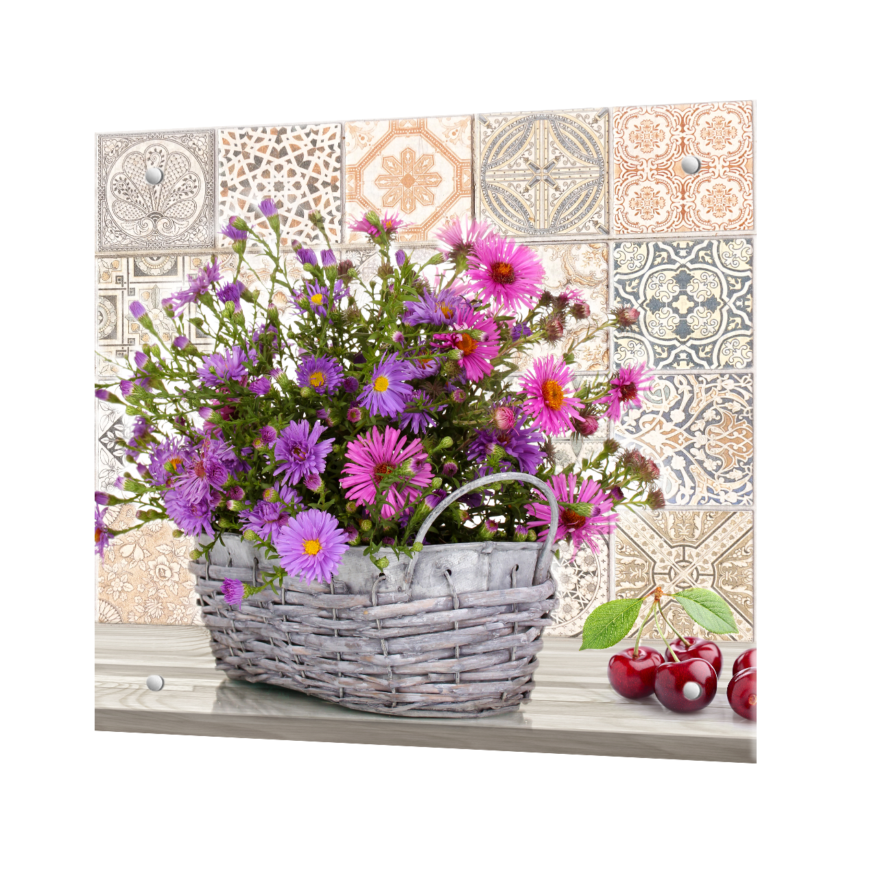 Изображение товара Защитный экран Borntoprint Корзина с цветами 50x50x0.4 см закаленное стекло цвет прозрачный