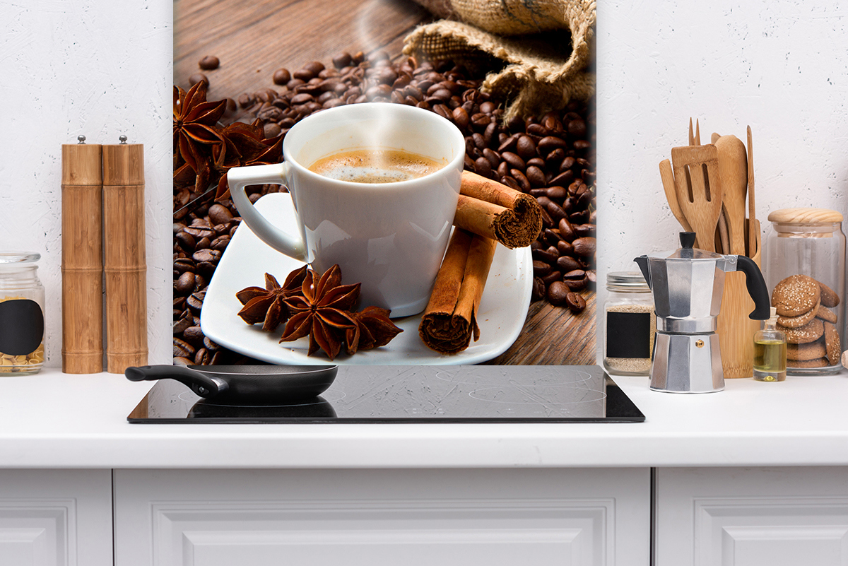 Изображение товара Защитный экран Borntoprint Кофе с корицей 60x60x0.4 см закаленное стекло для кухни