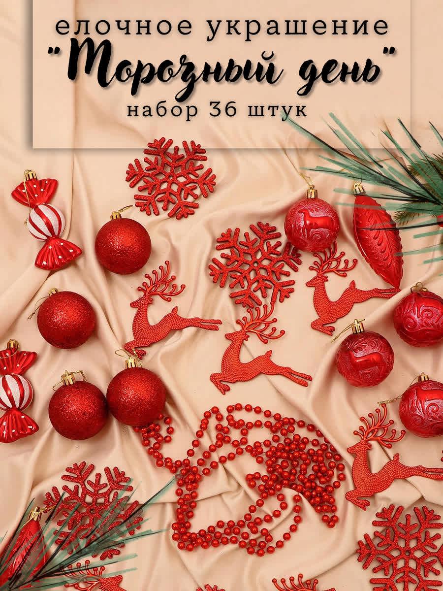 Изображение товара Набор елочных игрушек Морозный день Зимнее волшебство 6536972 24.5 см х 36.5 см красный