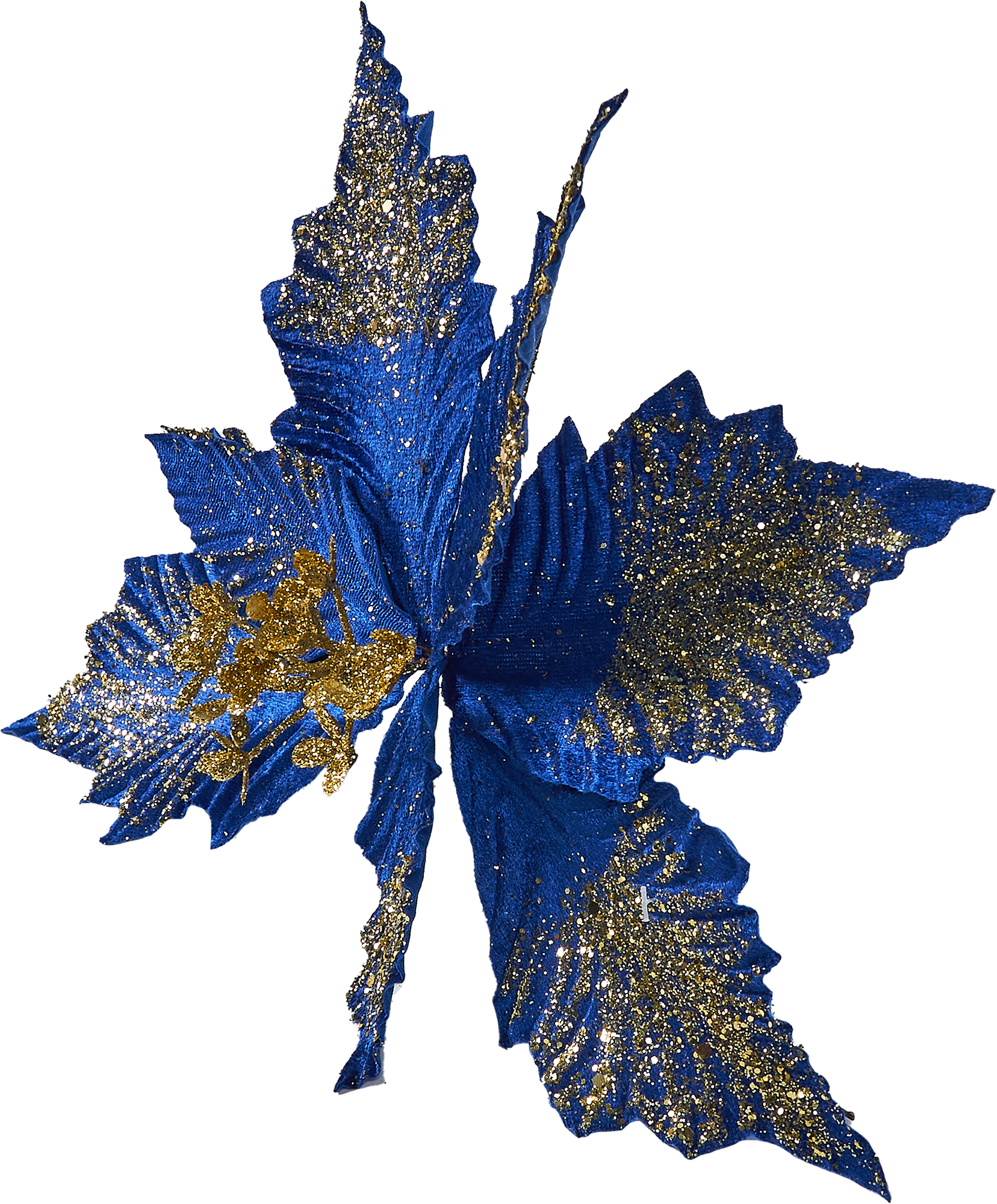 Изображение товара Новогоднее украшение Цветок 19x27 см сине-золотой для елки и декора