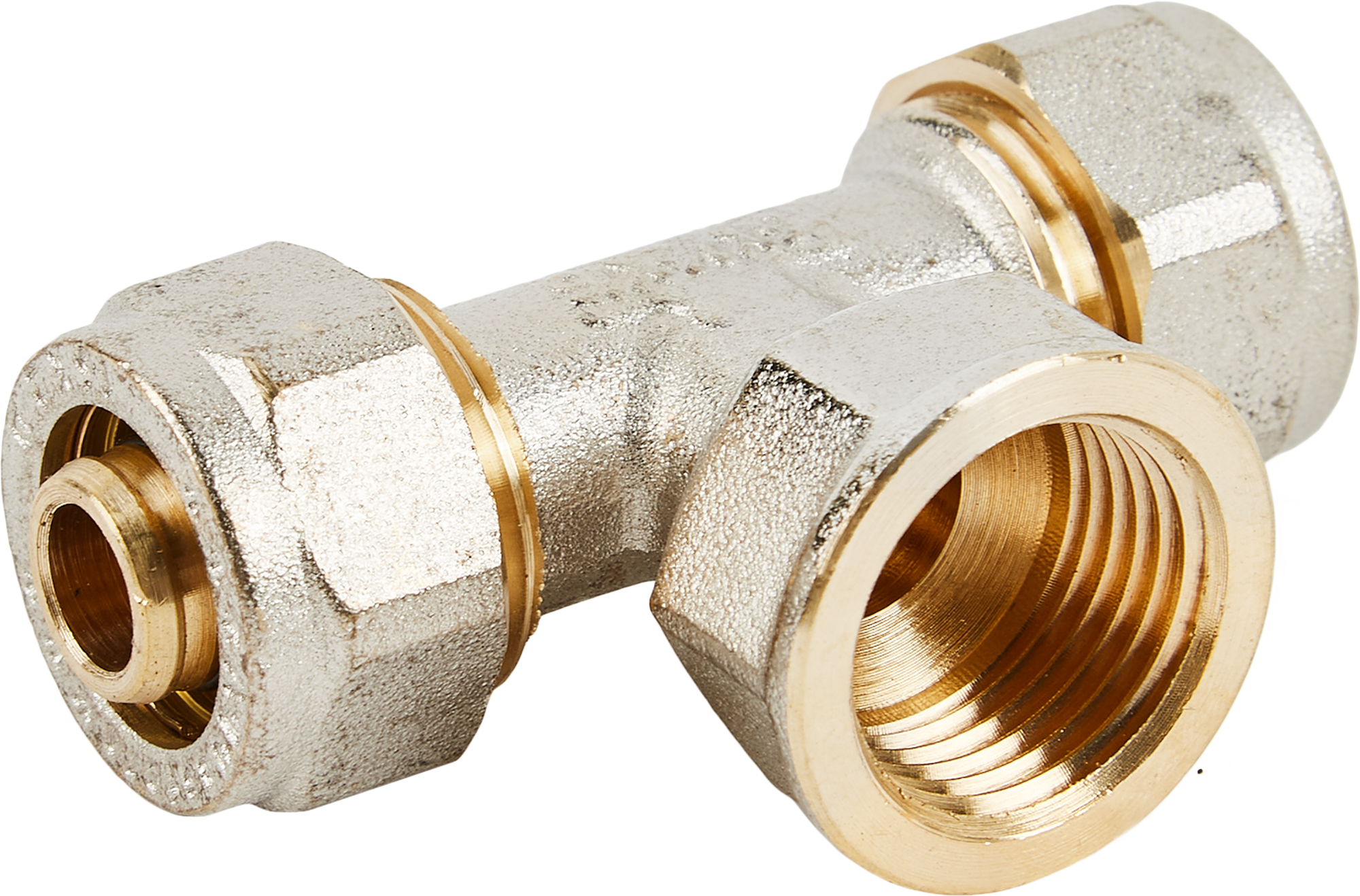 Изображение товара Тройник комбинированный Aquasfera 1/2х16 мм латунь никелированный для водоснабжения