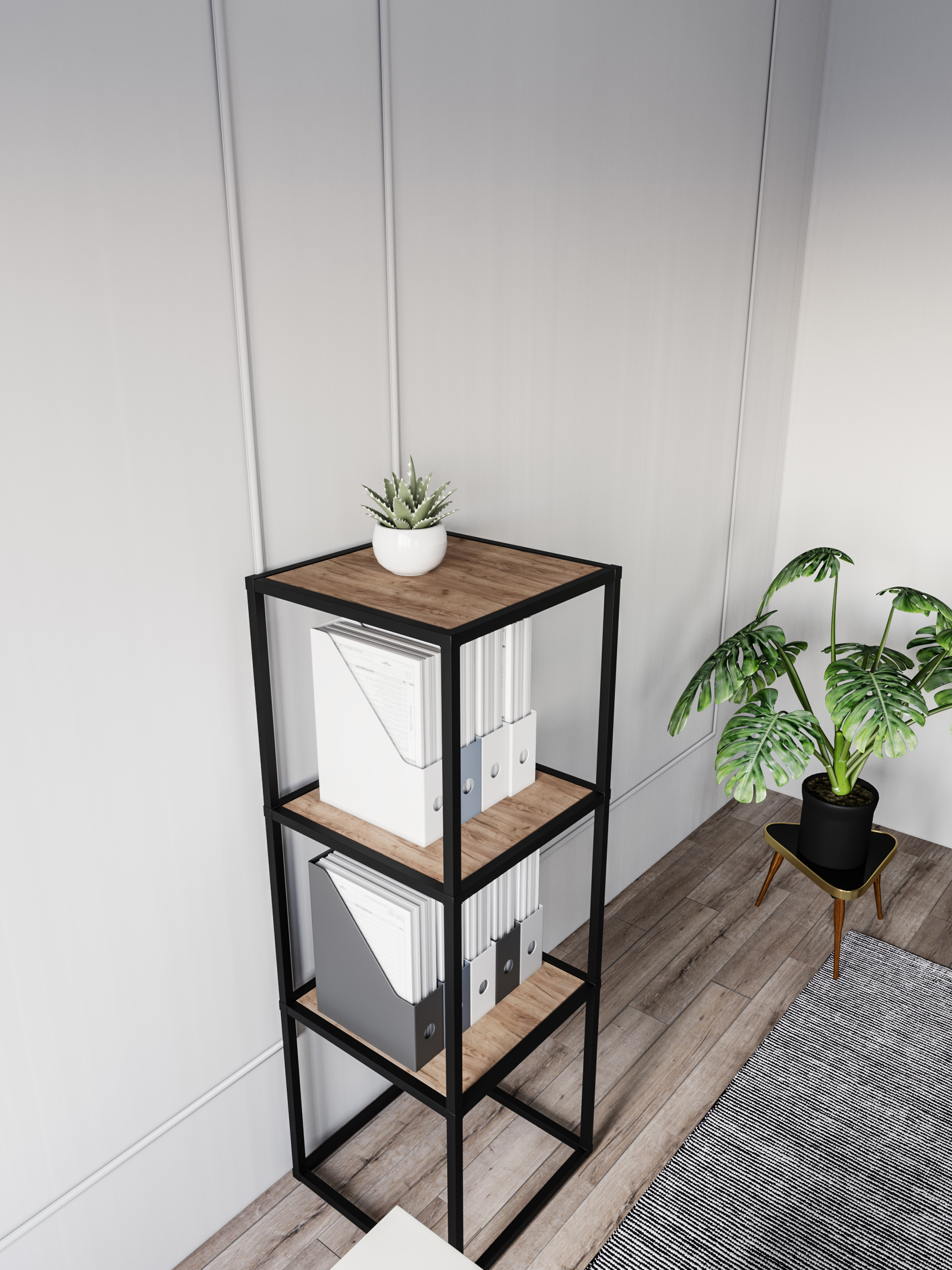 Изображение товара Стеллаж с полками Найди 40x116.4x40 см алюминий цвет декор из дуба нагрузка на полку до 20 кг