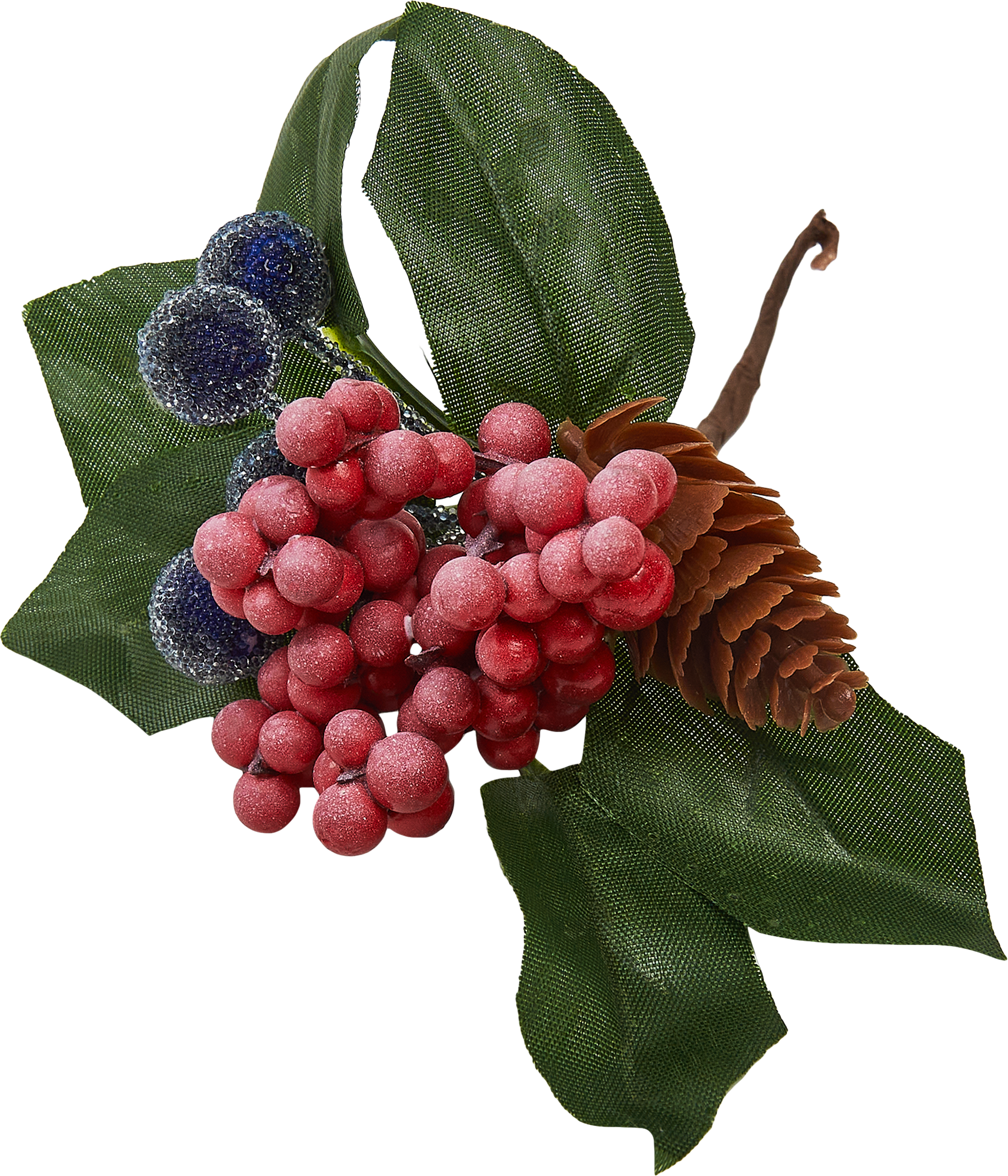 Изображение товара Новогоднее украшение Ветка с синими шариками и шишкой 10x10 см