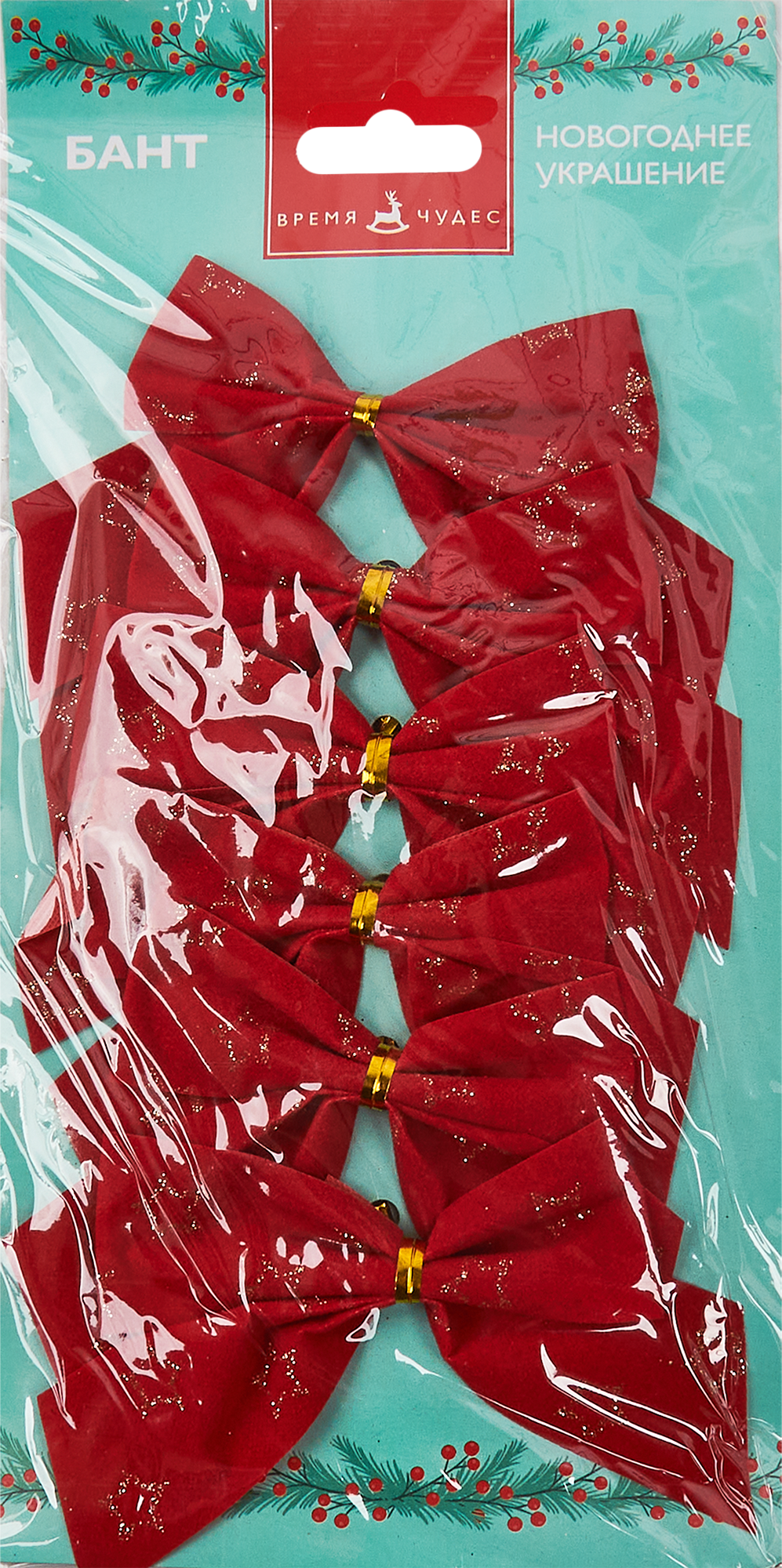 Изображение товара Новогодний бант красный в клеточку 6 шт стильное украшение Елки