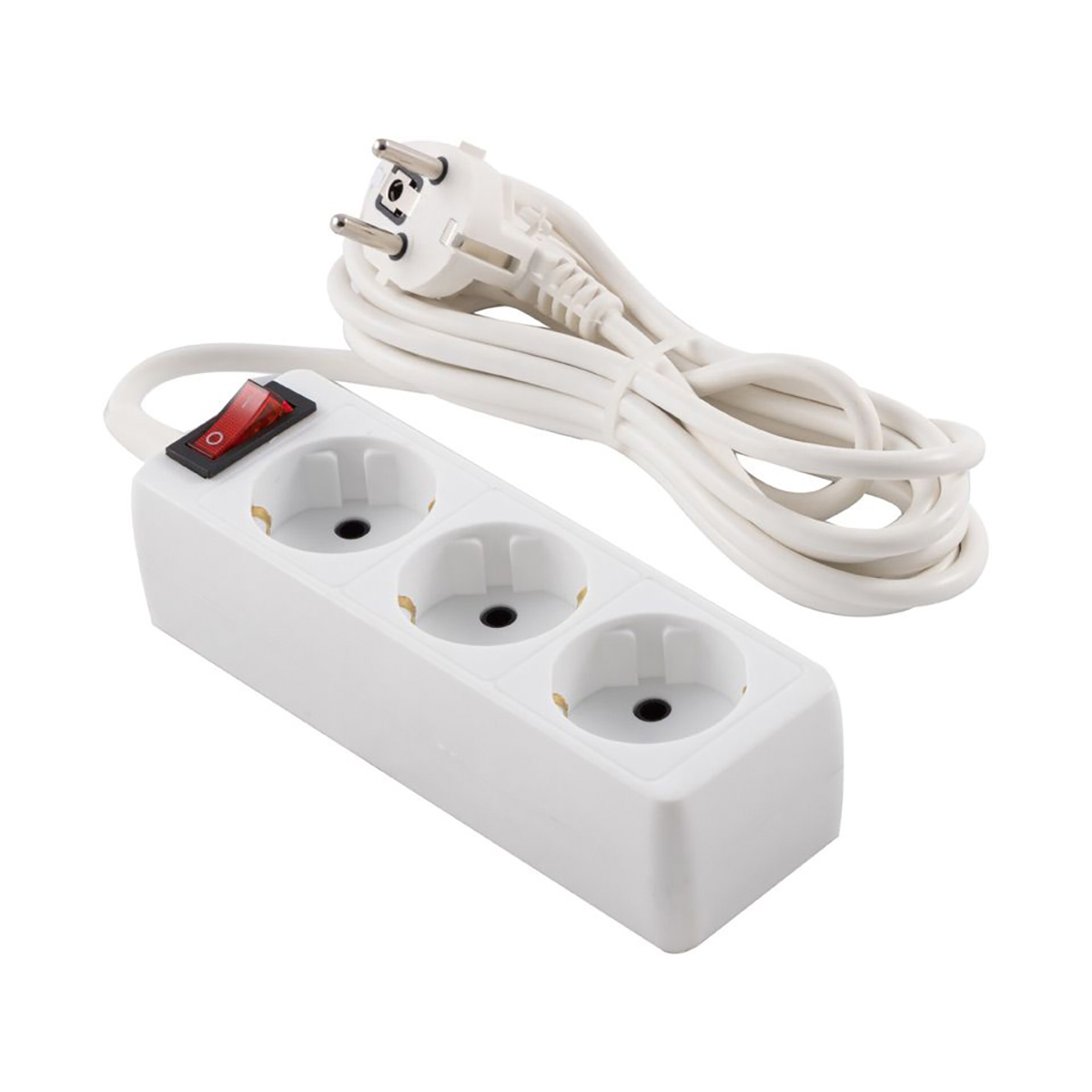 Изображение товара Удлинитель бытовой Engy 220820 3x0.75 3 м 3 розетки с заземлением 2200 Вт с выключателем цвет белый