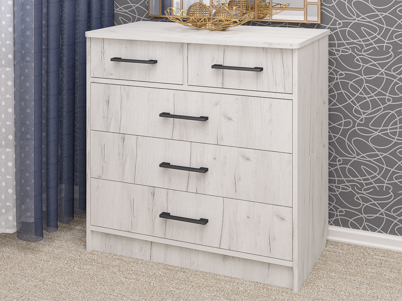 Изображение товара Комод Пирамида К-10 кр.св 5 ящиков 80x45x80 см ЛДСП цвет белый