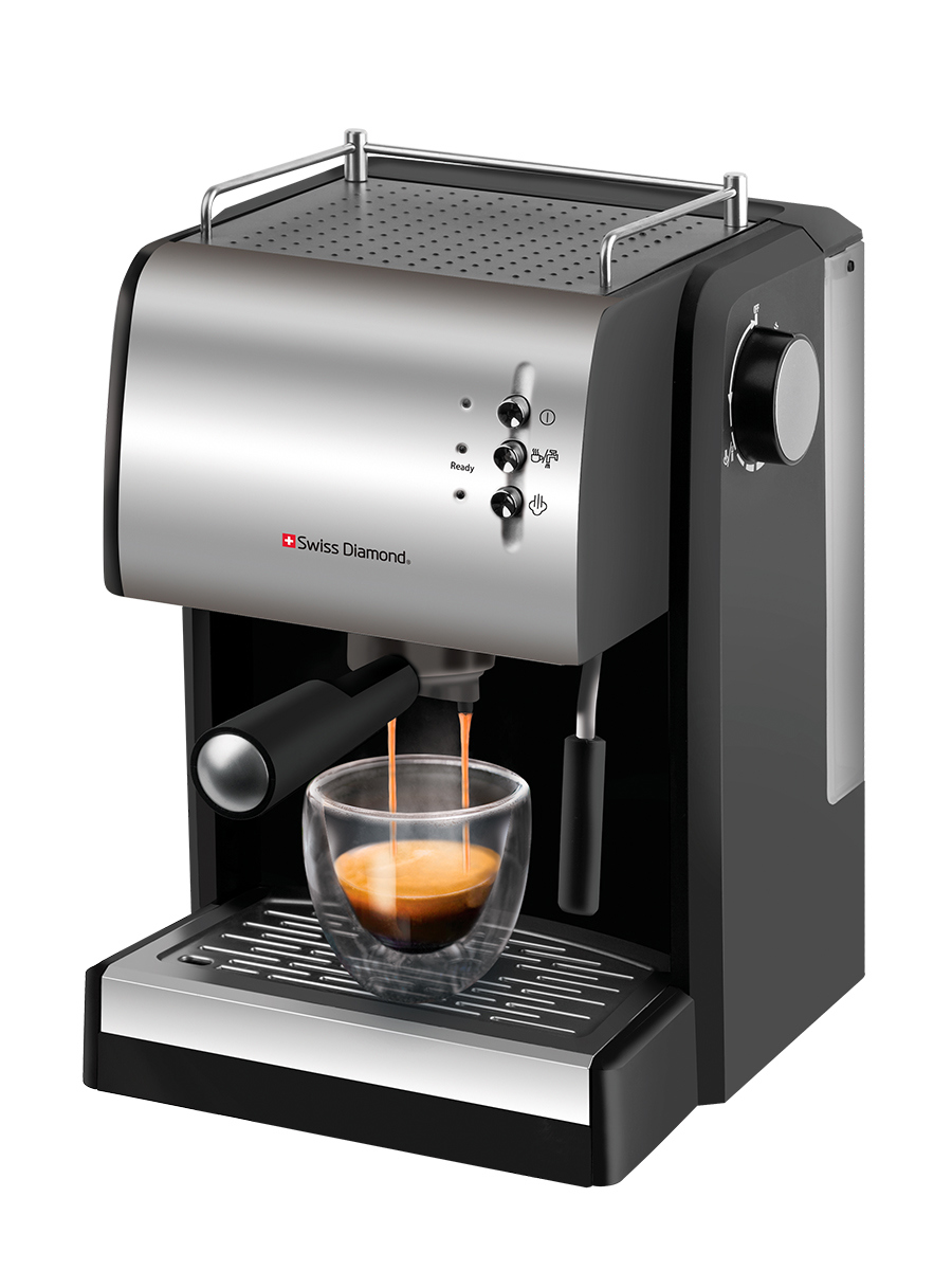 Изображение товара Кофеварка Swiss Diamond SD-ECM 003 рожковая 2 чашки серо-черная