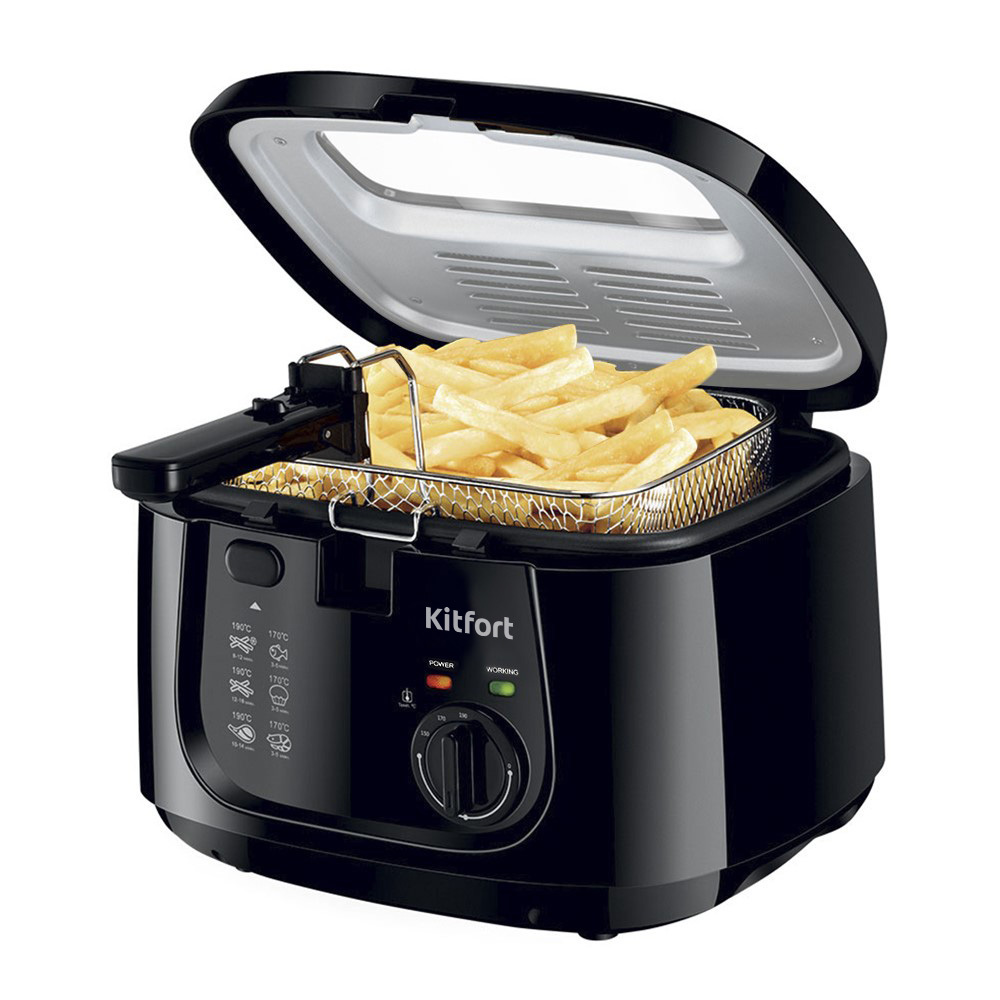 Изображение товара Электрическая фритюрница Kitfort KT-2018 объем 2.5 л черная с тремя режимами нагрева
