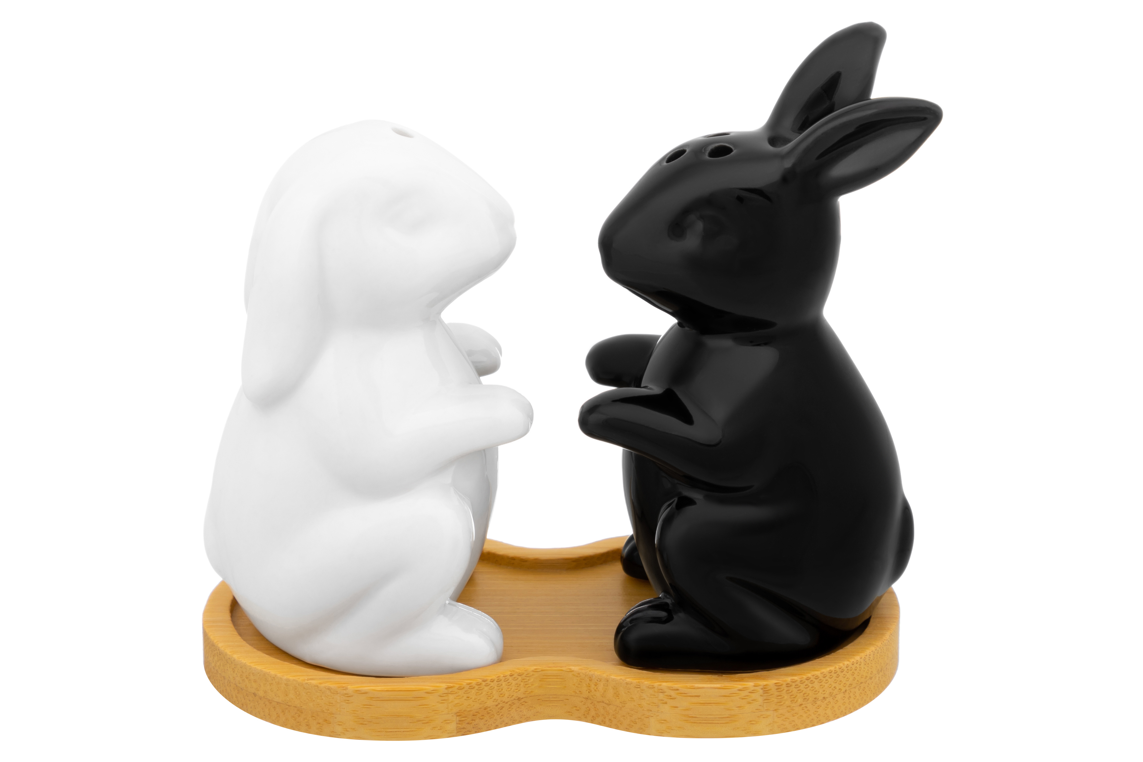 Изображение товара Набор для специй Зайчики фарфоровый на бамбуковой подставке выбирайте для праздничного интерьера