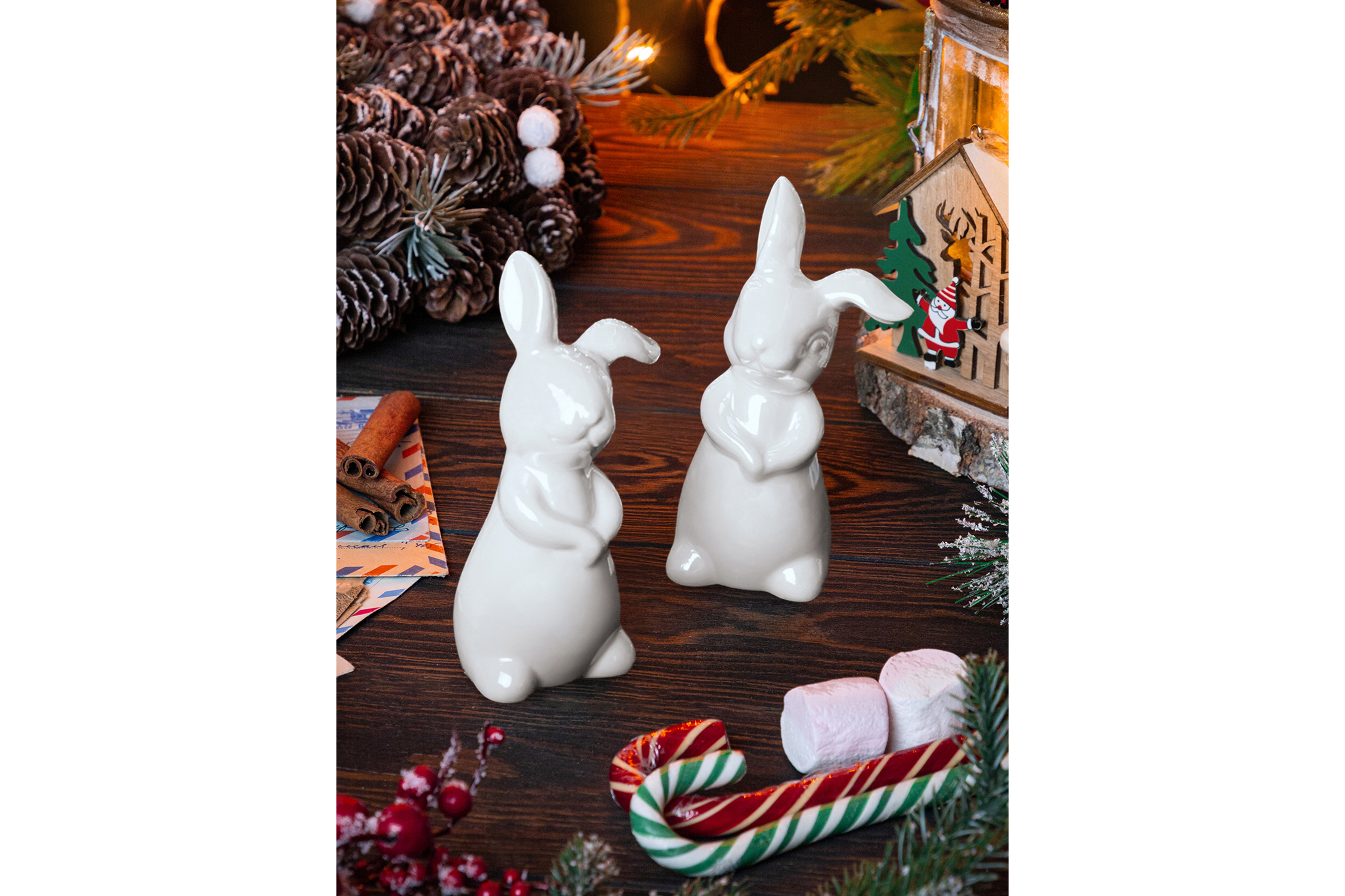 Изображение товара Фигурка 2 предмета Elan Gallery Новый год фарфор цвет белый