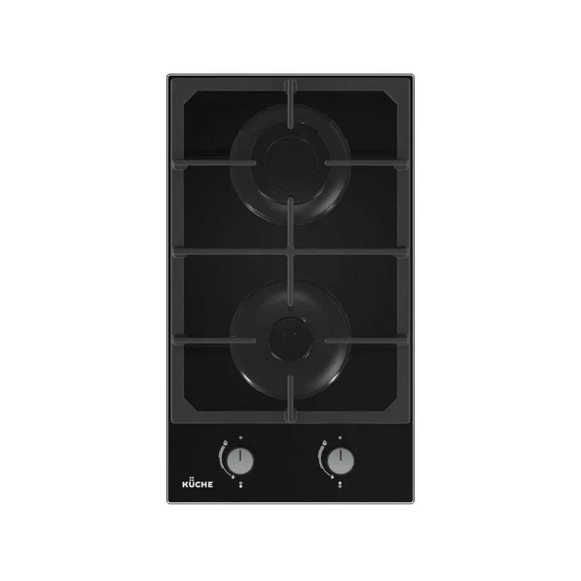 Изображение товара Газовая варочная панель Kuche GGH 320 B черная 2 конфорки закаленное стекло Россия