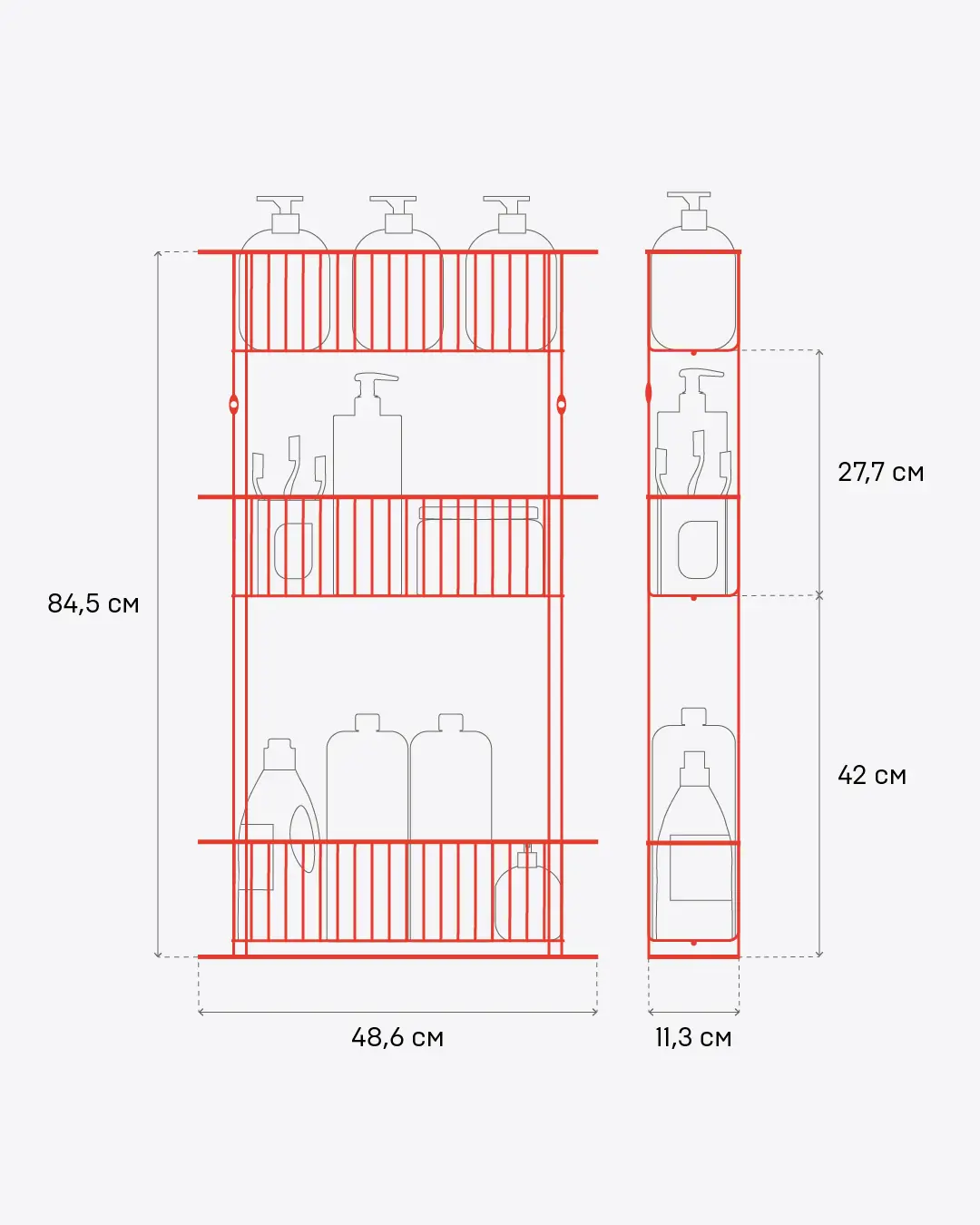 Стеллаж для ванной ЧМЗ Minima 501-009-14 прямой трехъярусный 11.3x48.6x84.5 см цвет черный - 5