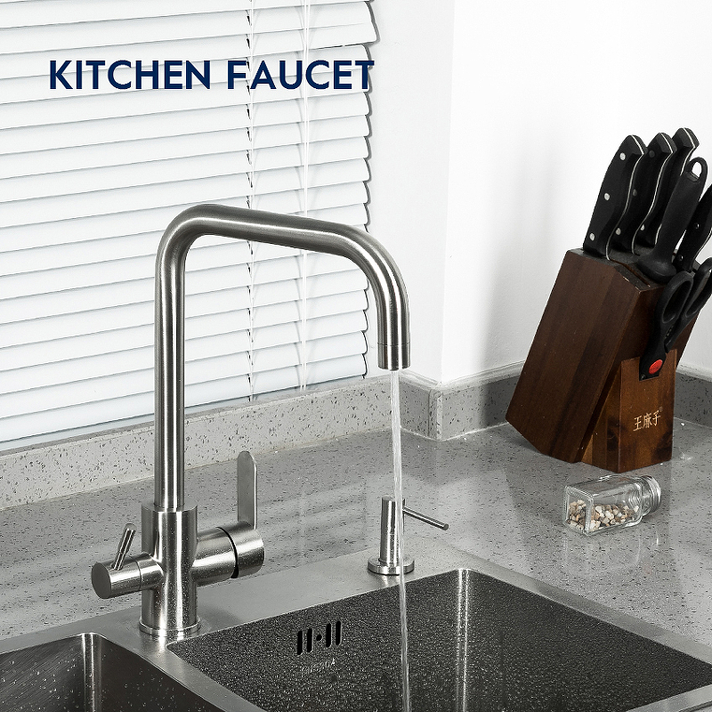 Изображение товара Смеситель для кухни с поворотным изливом из нержавеющей стали сатин H801