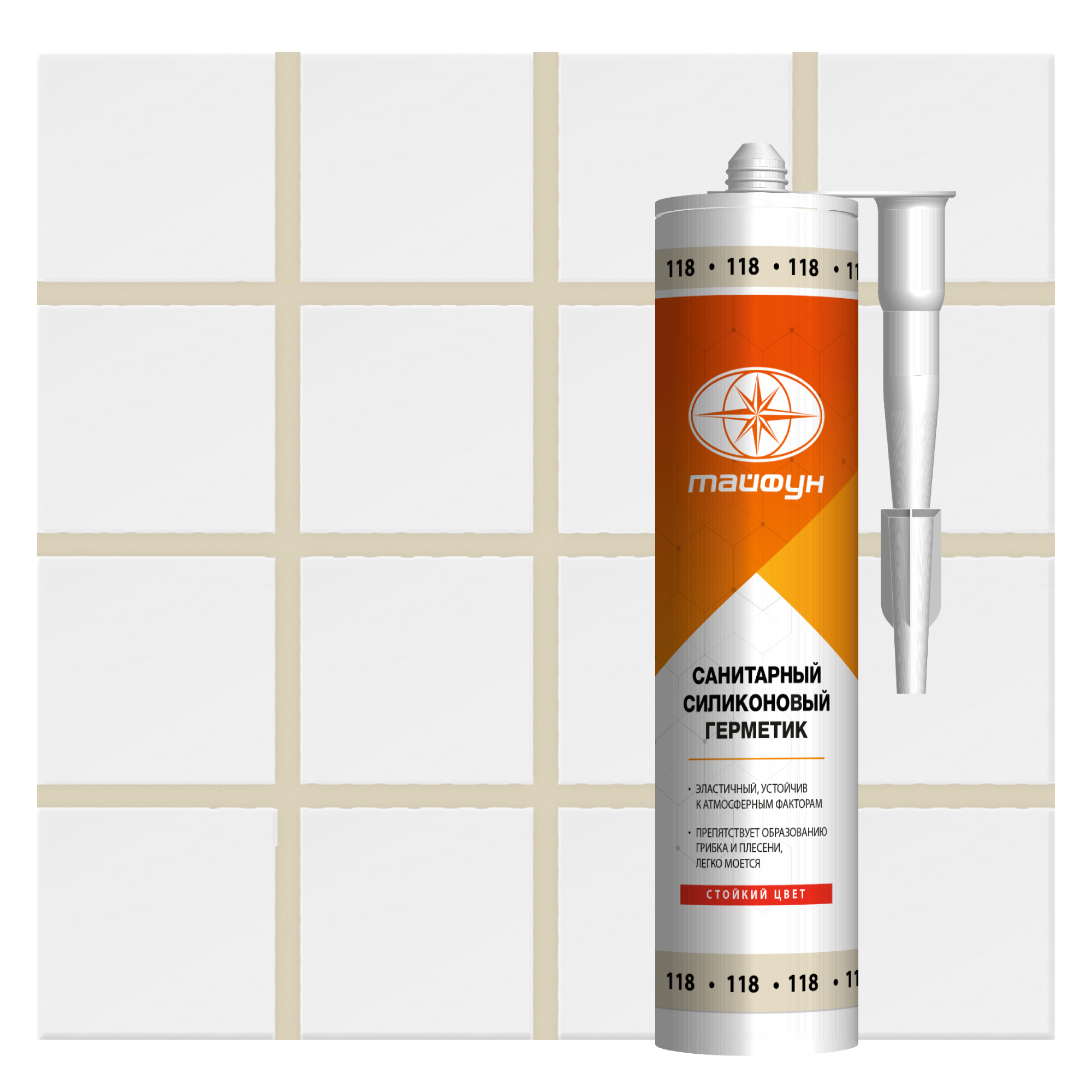Изображение товара Герметик силиконовый Atlas Тайфун 118 280 мл Жасмин водостойкий морозостойкий