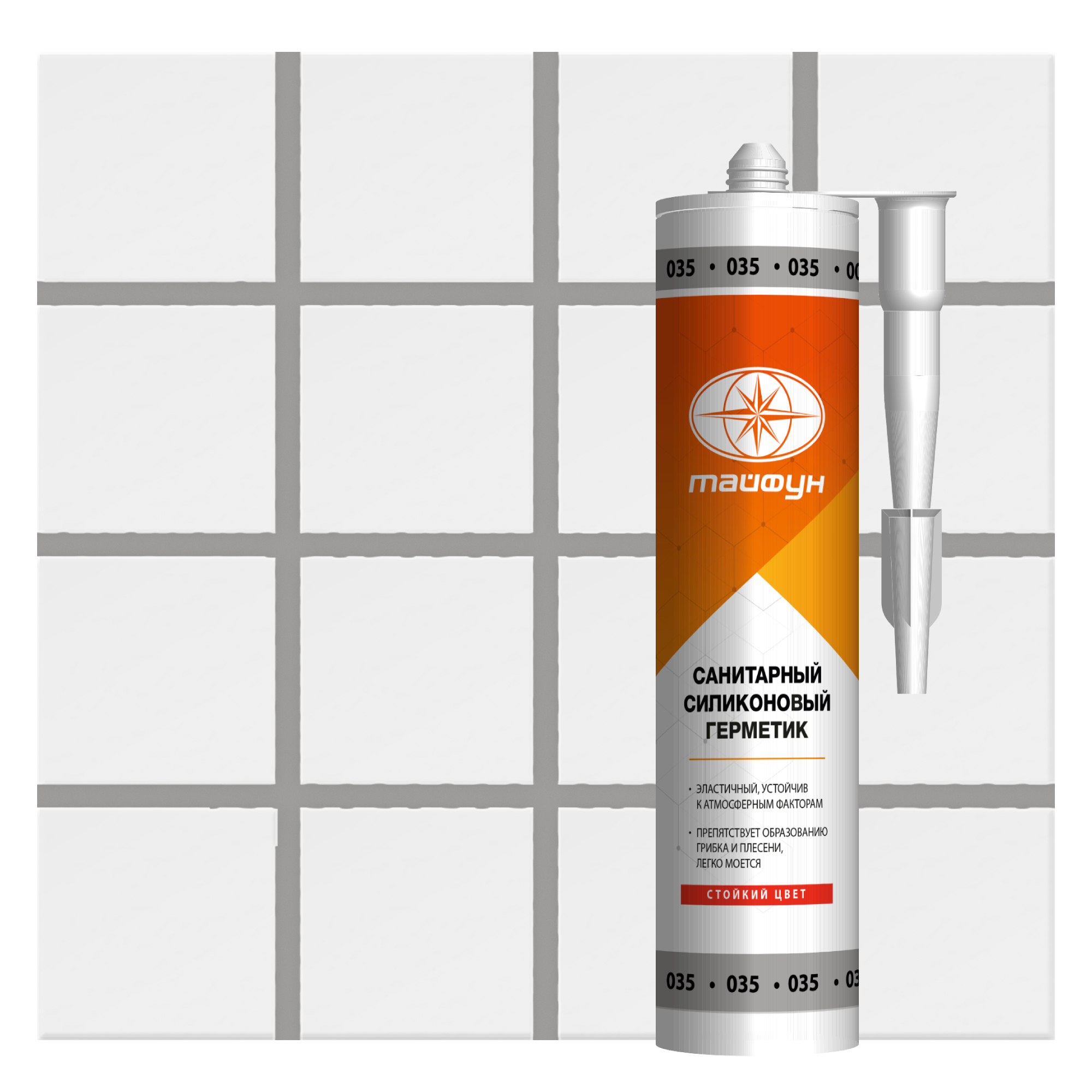 Изображение товара Герметик силиконовый Atlas Тайфун 035 серый 280 мл для внутренних и наружных работ