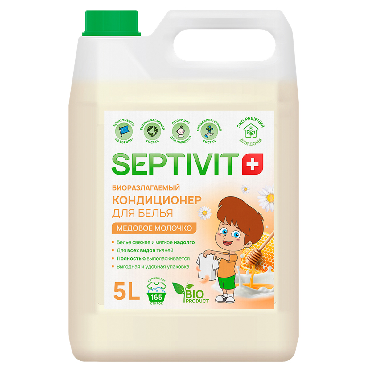 Изображение товара Кондиционер для белья Septivit SPTV_cnd_5000_honey_milk 5 л Изображение товара Кондиционер для белья Septivit SPTV_cnd_5000_honey_milk 5 л
