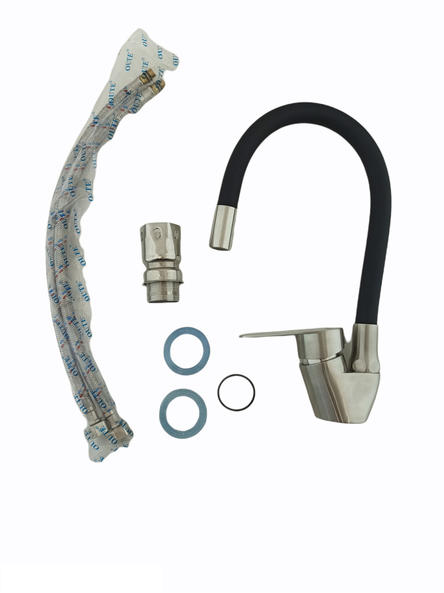 Изображение товара Однорычажный кухонный смеситель OUTE T40593b-2 гибкий излив 21 см черный хром