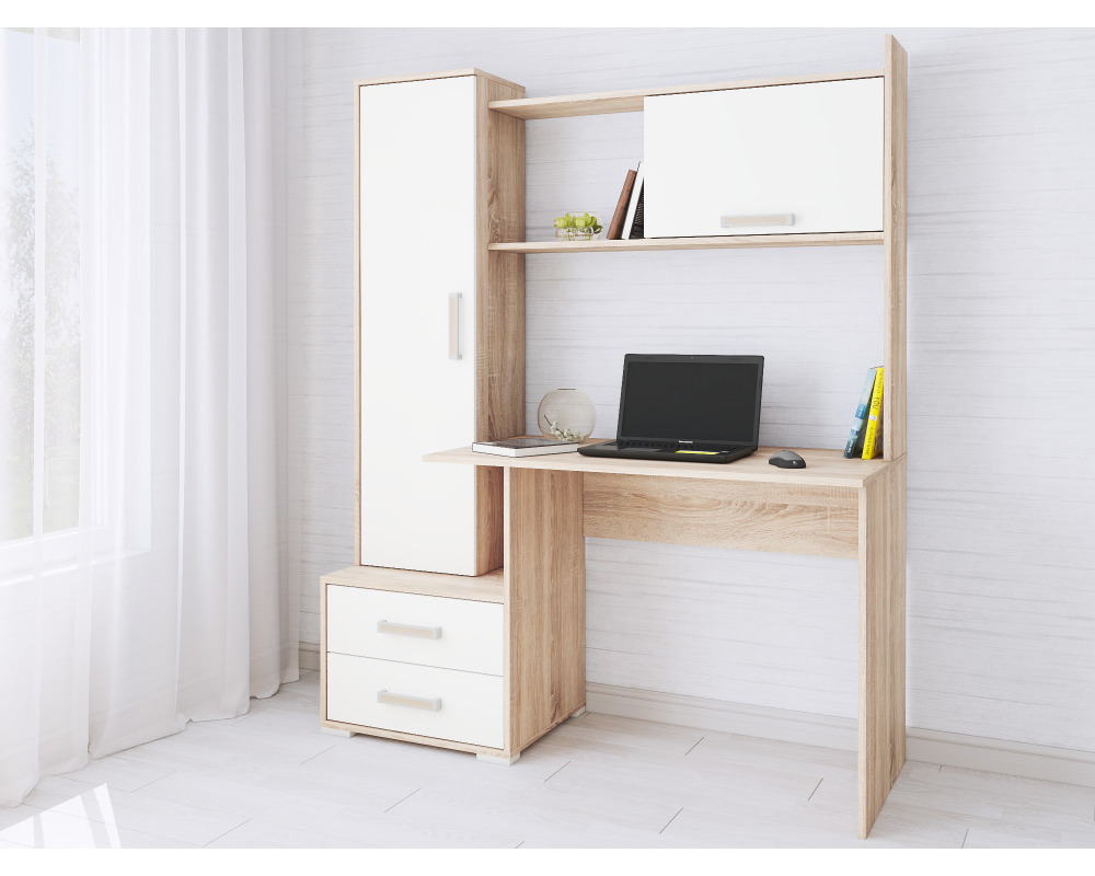 Изображение товара Компьютерный стол Тэкс Квартет-9 140x173x50 см ЛДСП цвет белый/дуб