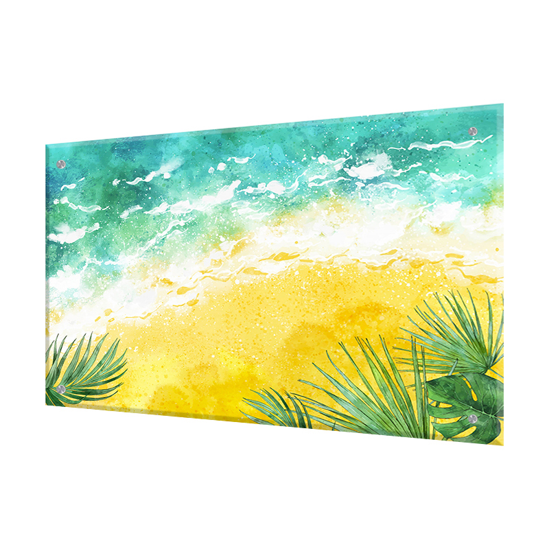 Изображение товара Защитный экран из закаленного стекла Пляж 60x90x0.4 см для кухни, прозрачный стильный фартук