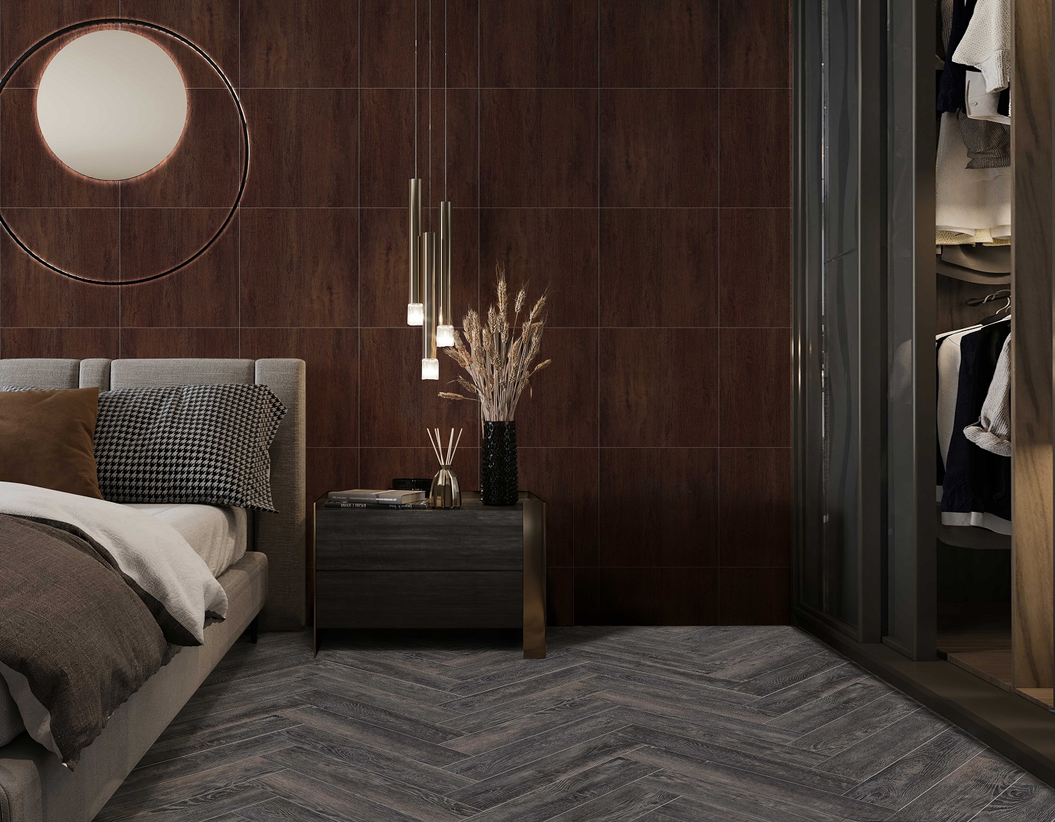 Изображение товара SPC плитка CronaFloor Herringbone Дуб Бордо 31 класс толщина 4.5 мм, влагостойкая