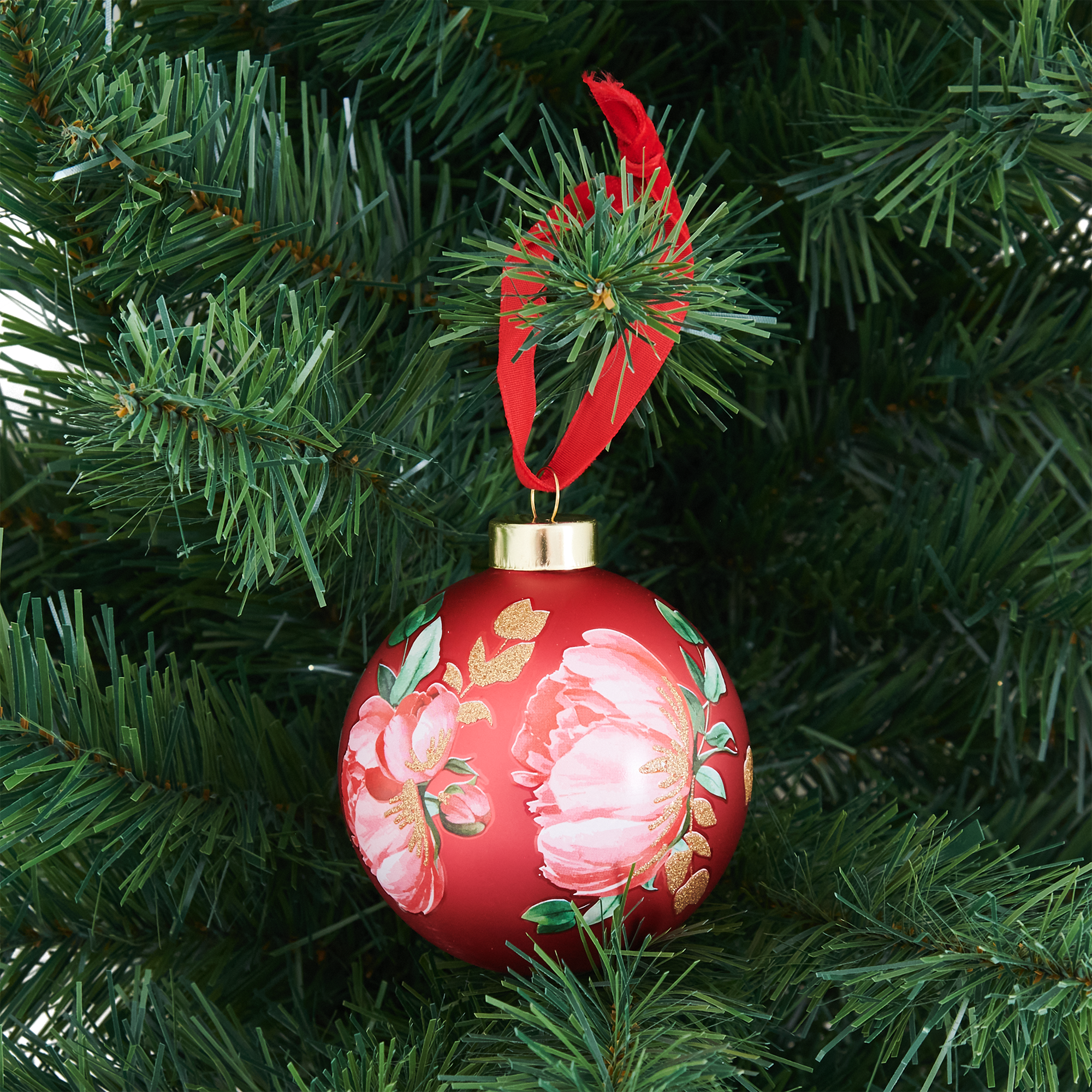 Изображение товара Елочный шар Ботаника 8x8 см красный новогоднее украшение стекло