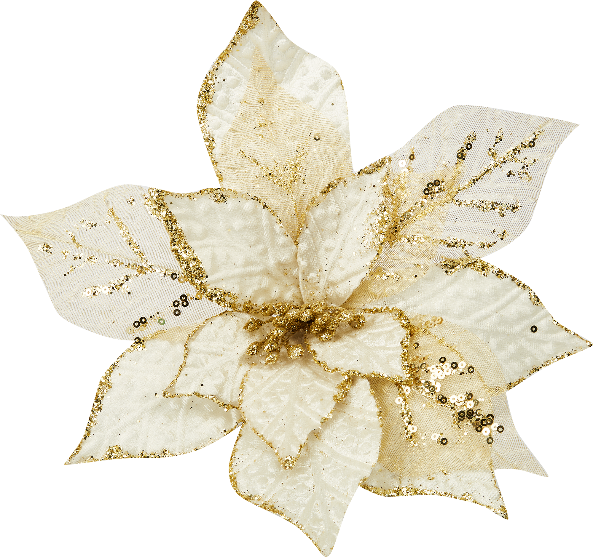 Изображение товара Новогоднее украшение Цветок 22.5x29 см бело-золотой для елки и интерьера