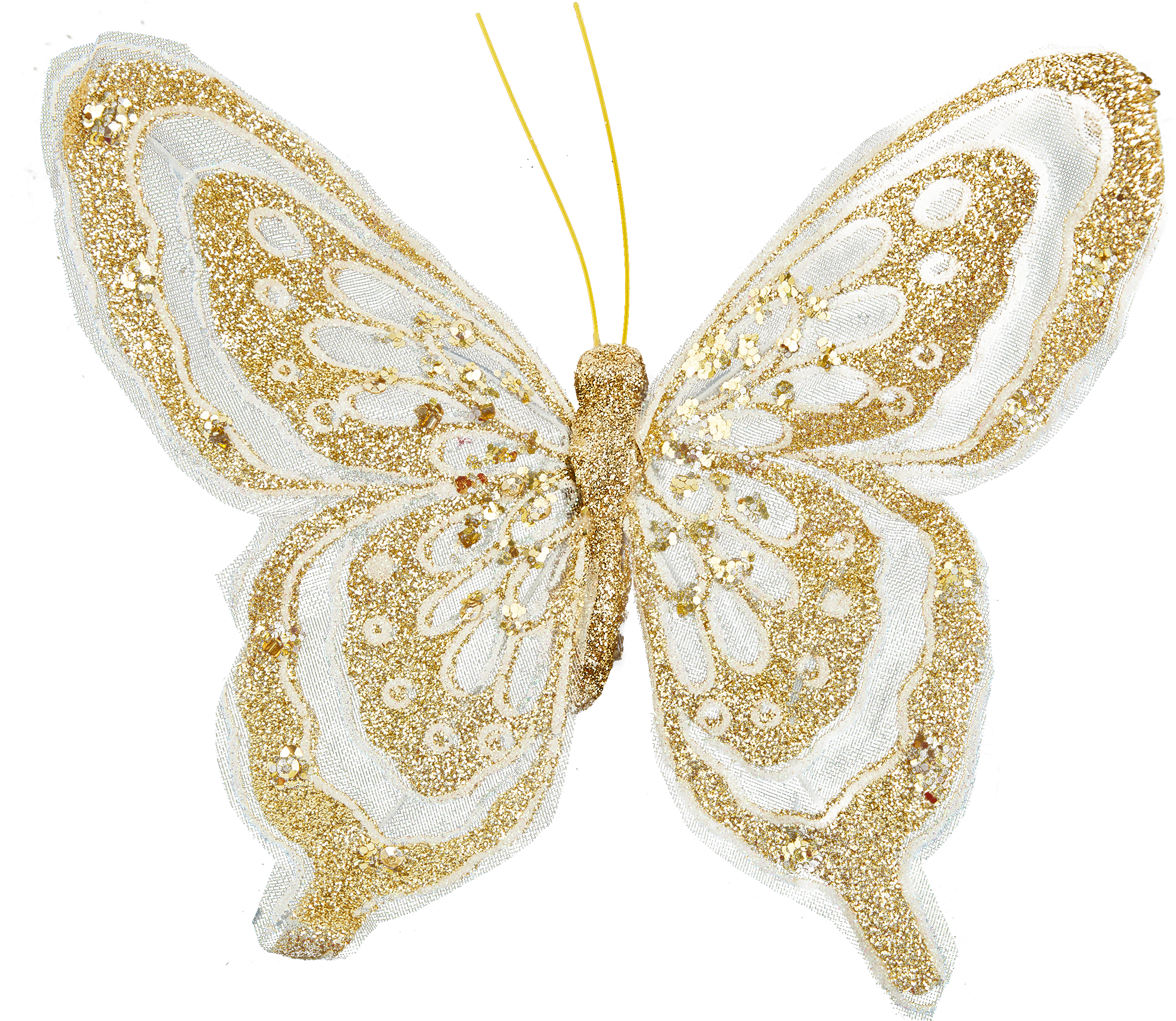 Изображение товара Новогоднее украшение Бабочка 18x16 см золотистое для декора интерьера и подарков