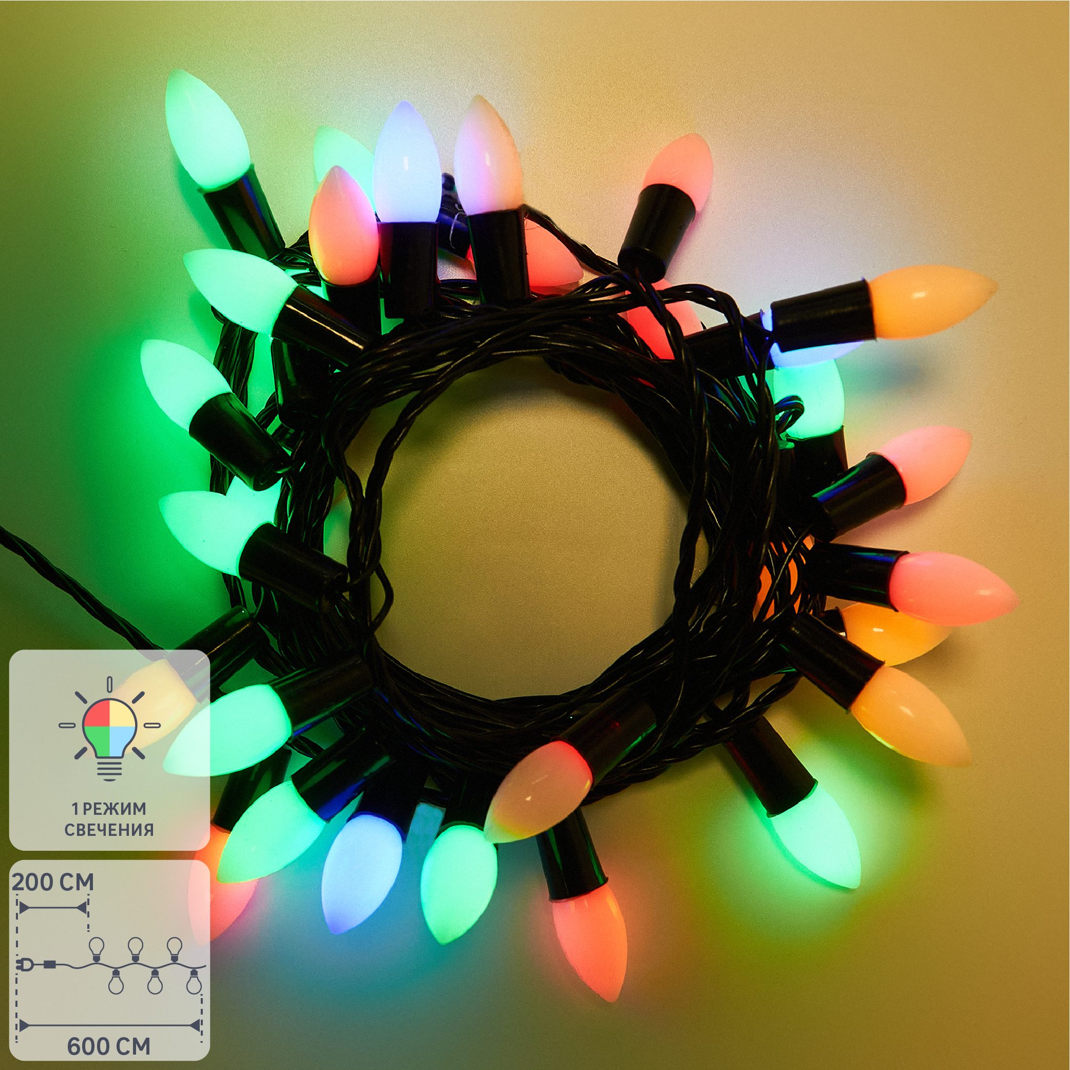 Изображение товара Электрогирлянда комнатная Нить 4м 30 ламп разноцветный 1 режим работы