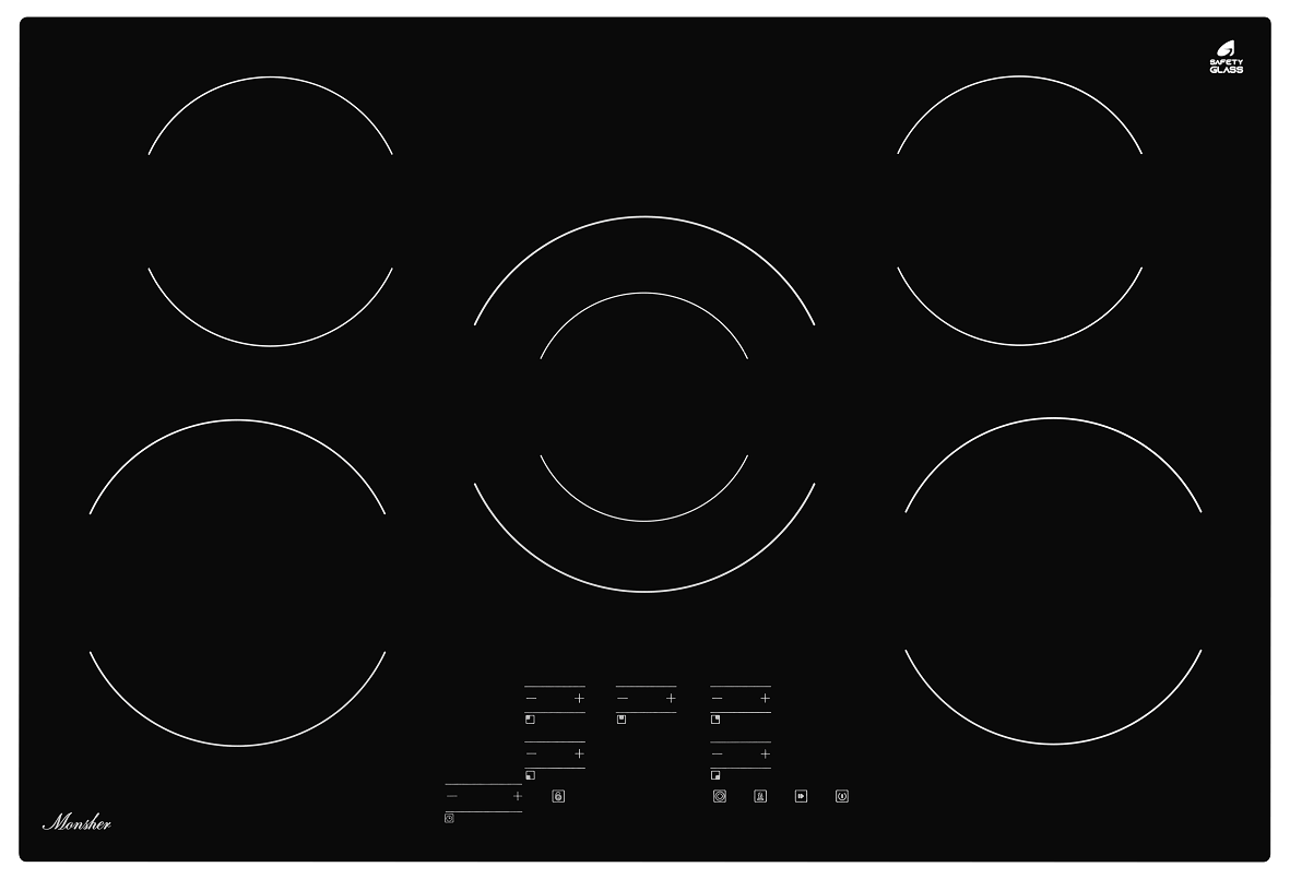 Изображение товара Электрическая варочная панель Monsher MHE 7002 77 см 5 конфорок стеклокерамика черная