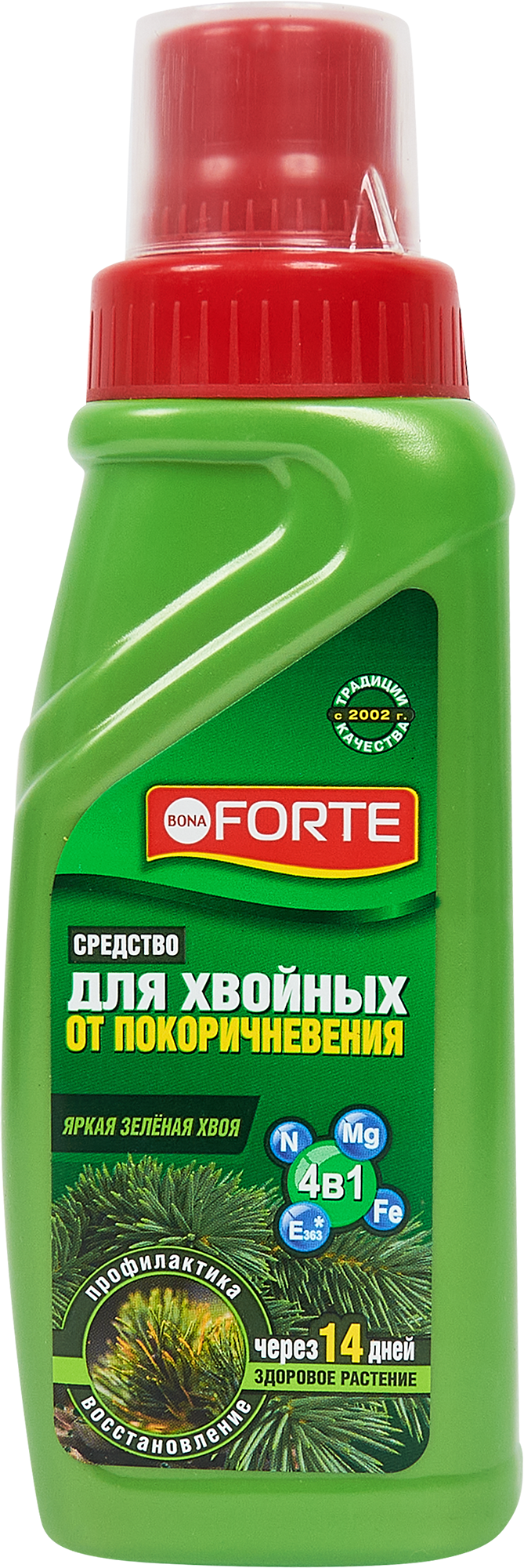 Изображение товара Удобрение для хвойных BonaForte 4 в 1 от покоричневения, 285 мл