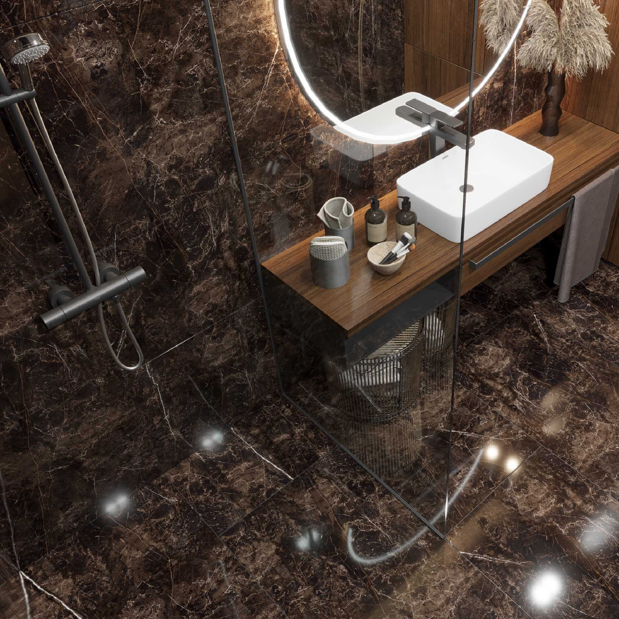 Изображение товара Керамогранит Onlygres Marble MOG401 60x120 см 2.16 м² полированный цвет коричнево-черный