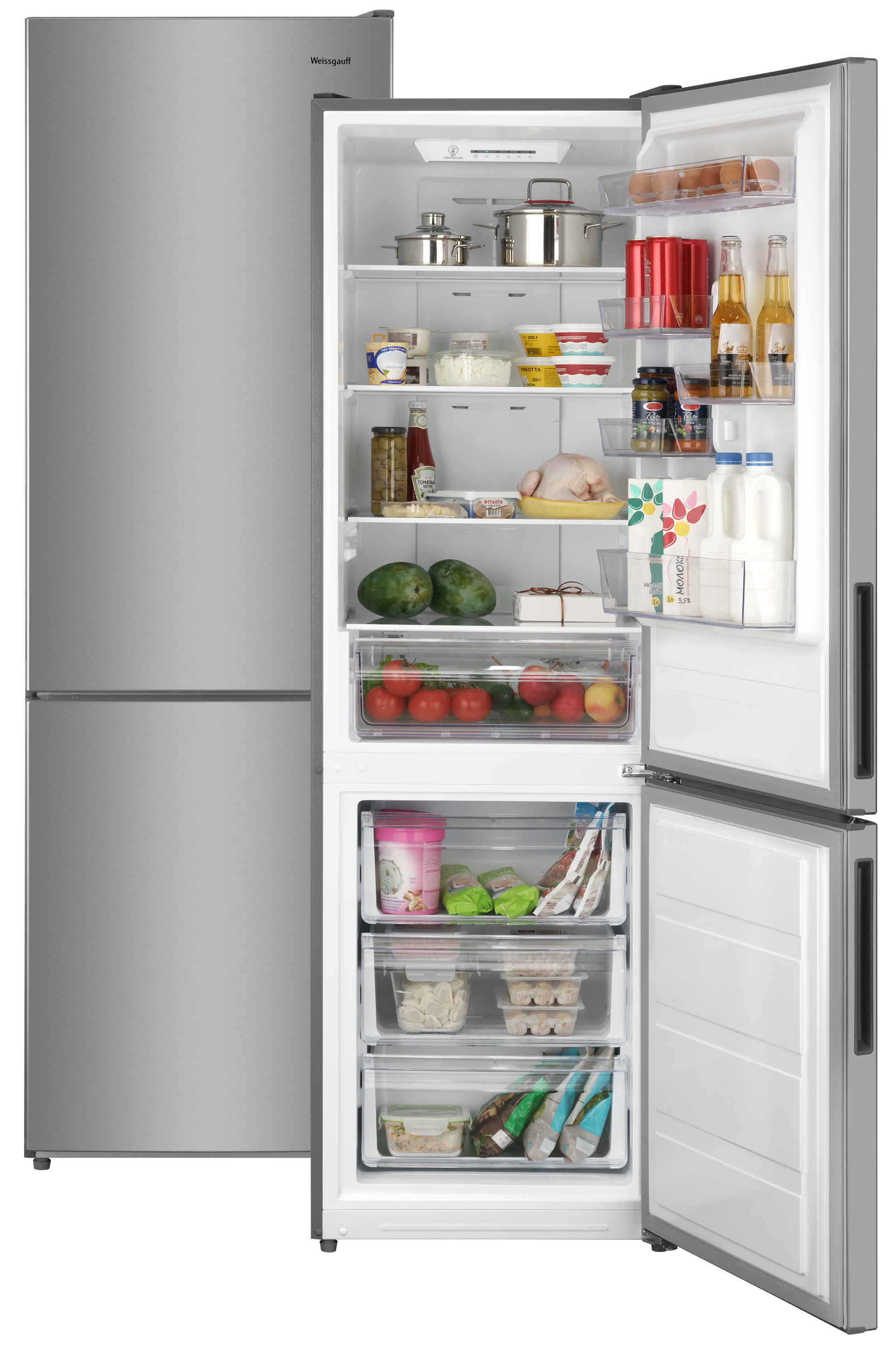 Изображение товара Отдельностоящий холодильник Weissgauff WRK 190 X нержавеющая сталь 59.5x188 см