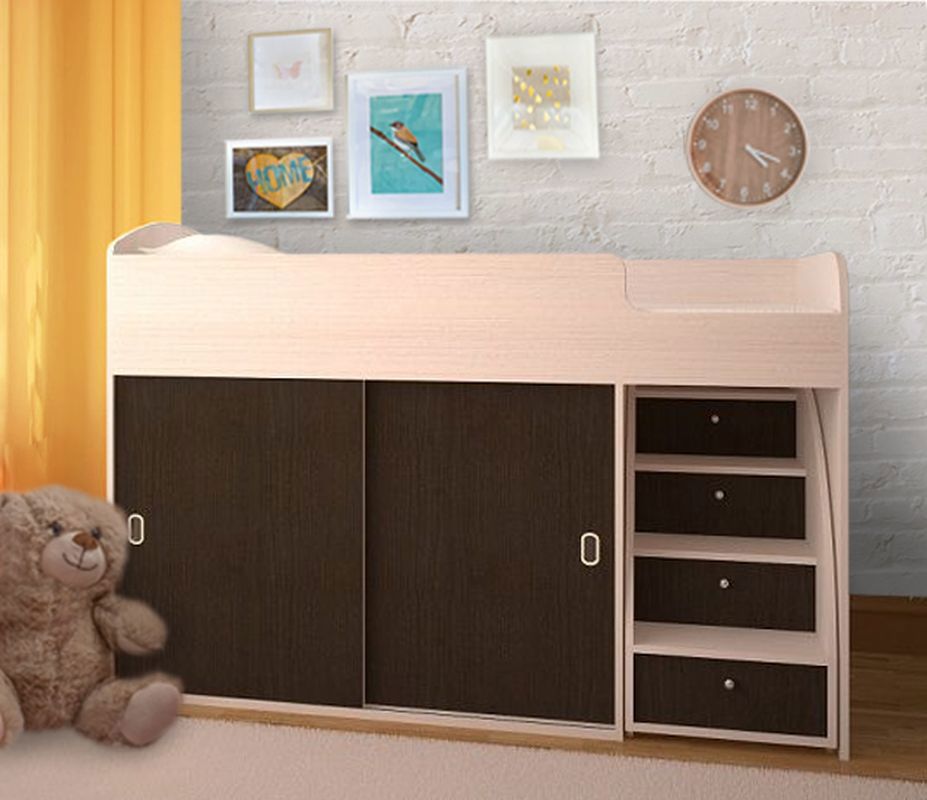 Изображение товара Кровать-чердак Кариви КИВи для детей 164x110 см ЛДСП молочный/венге